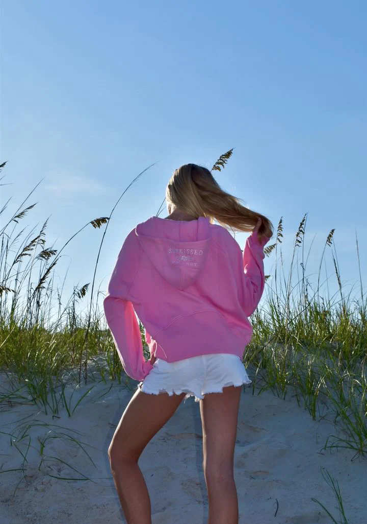 Sweet Pea Pink Pilates Detailed Waist Length Quarter Zip Hoodie - Image 6