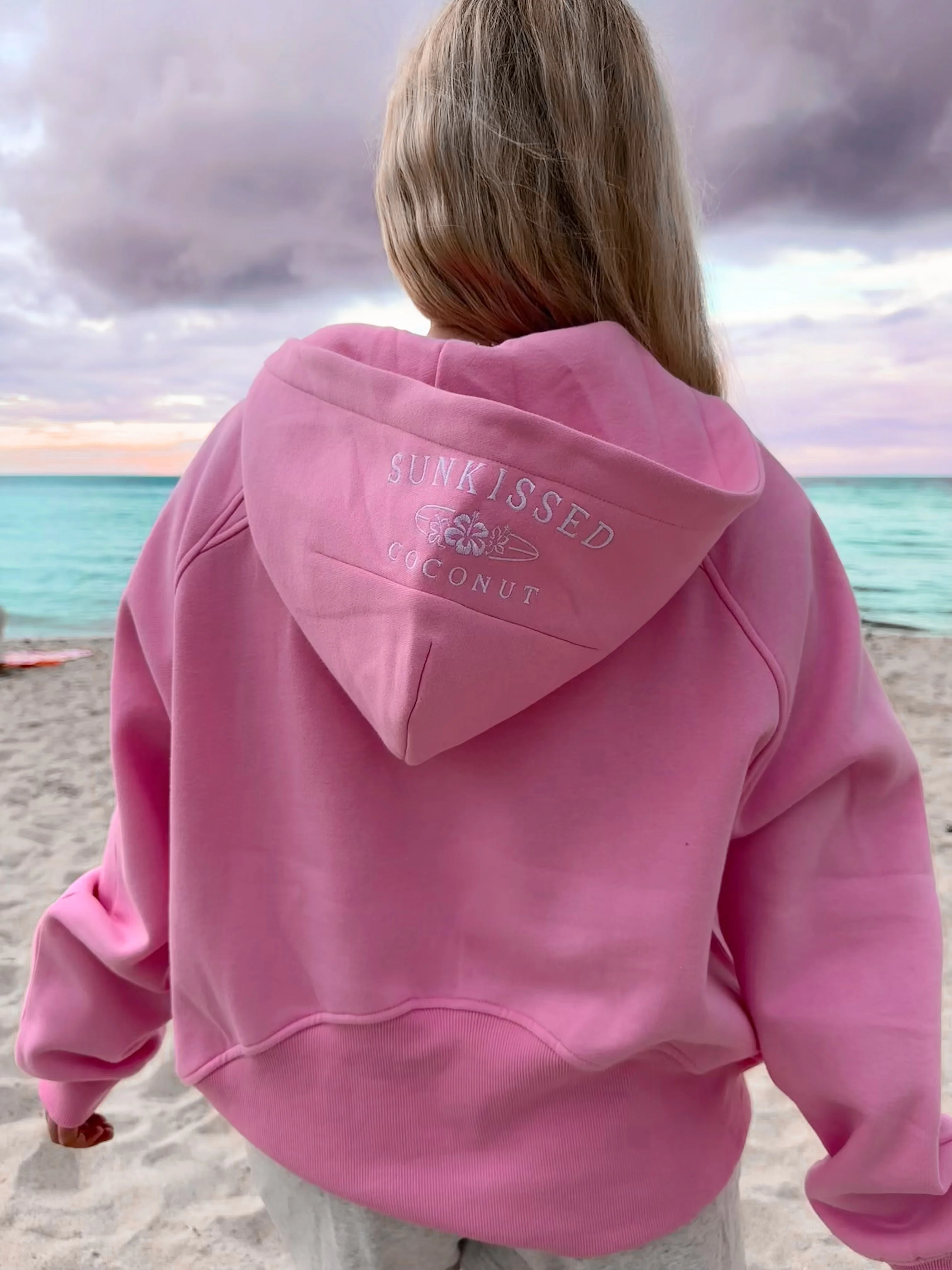 Sweet Pea Pink Pilates Detailed Waist Length Quarter Zip Hoodie - Image 7