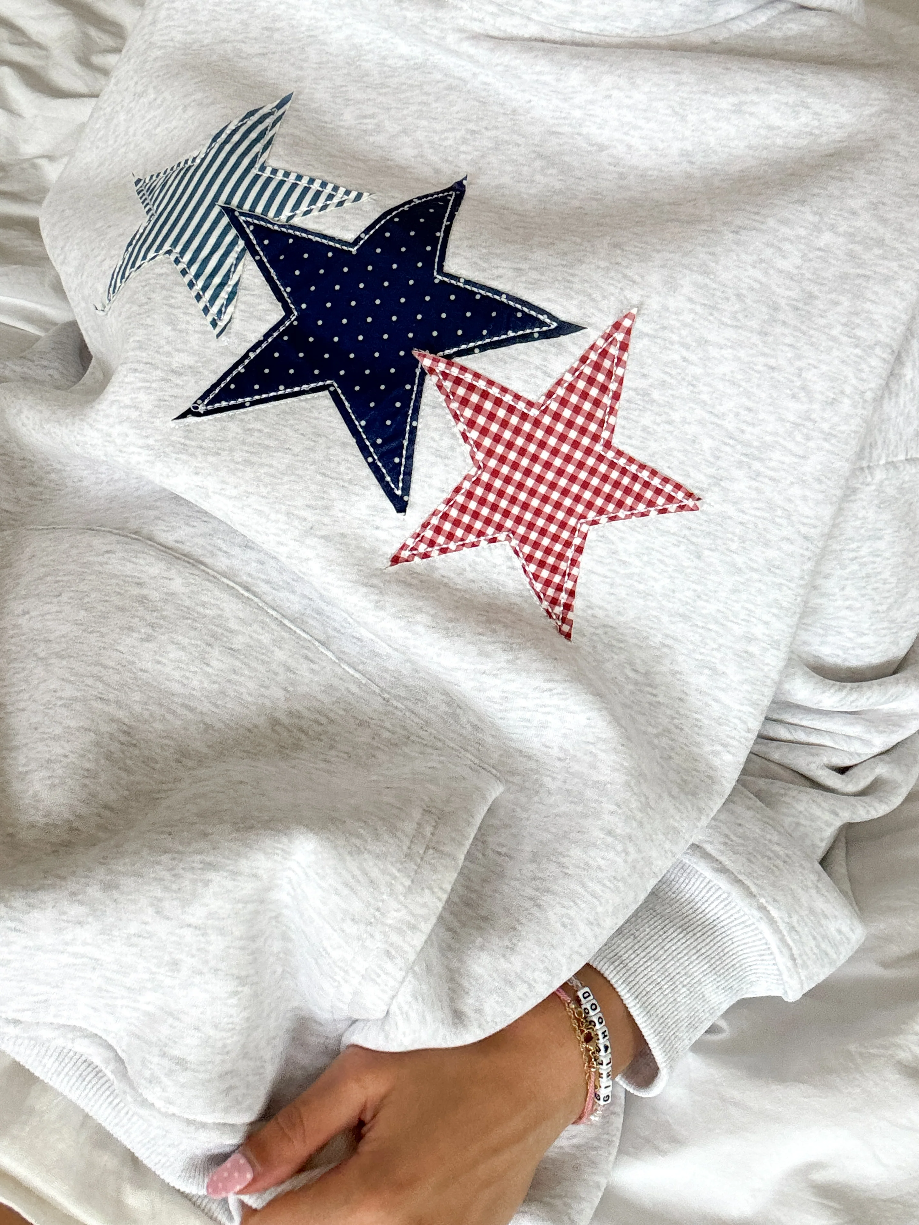 Pearl Grey 3 Star Embroider Hoodie - Image 5