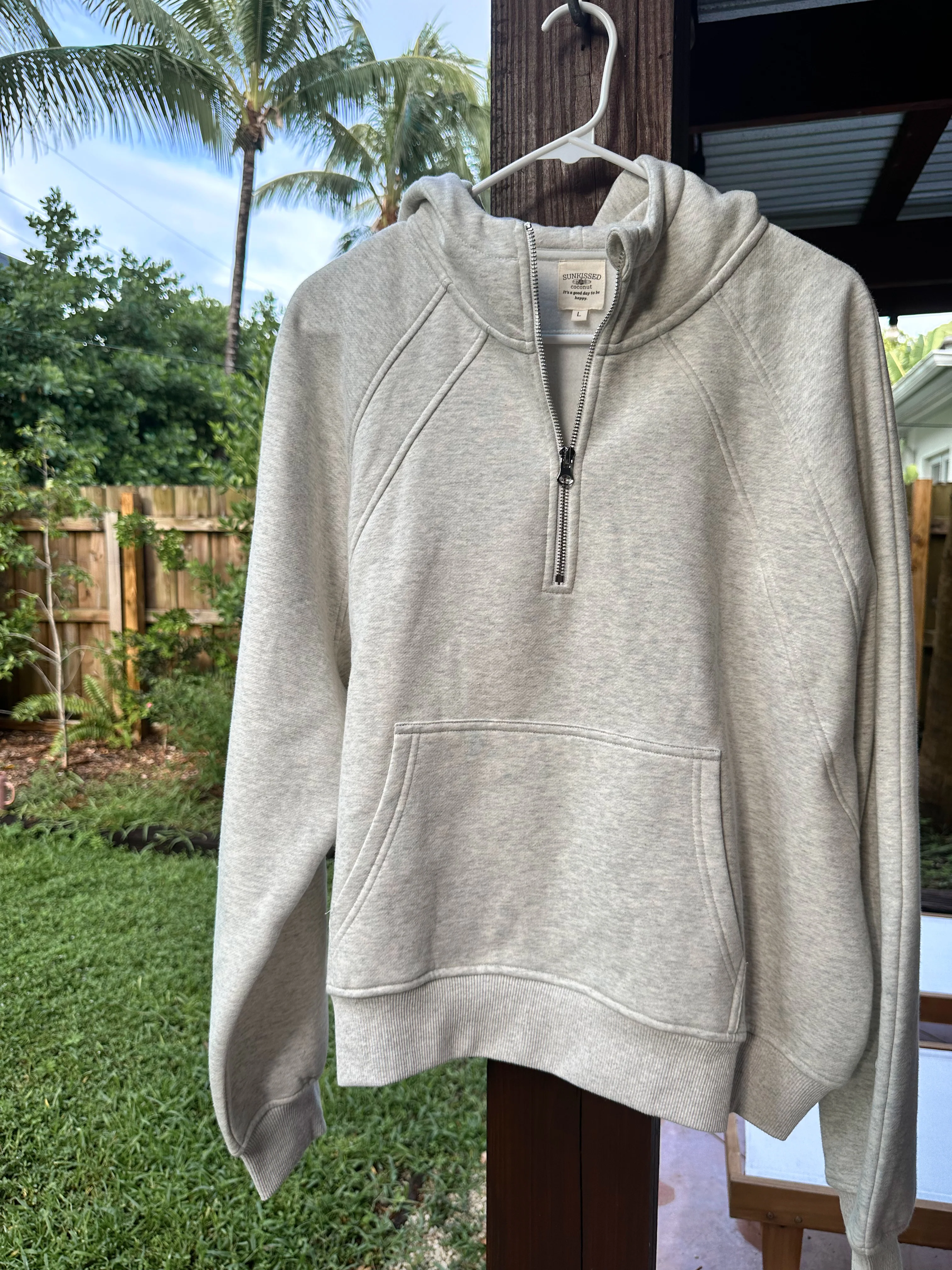 Salty Grey Pilates Detailed Waist Length Quarter Zip Hoodie - Image 2