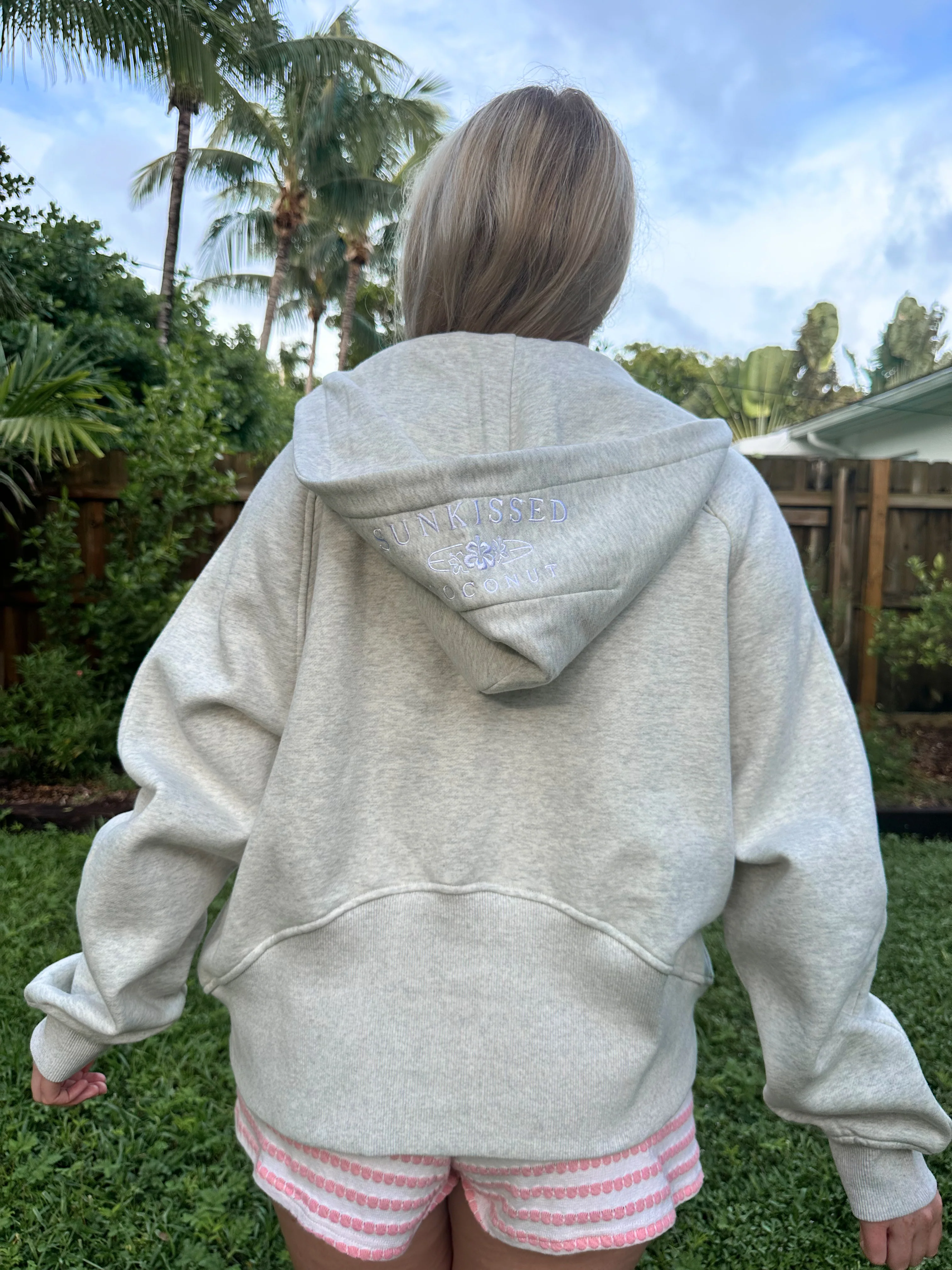 Salty Grey Pilates Detailed Waist Length Quarter Zip Hoodie - Image 4