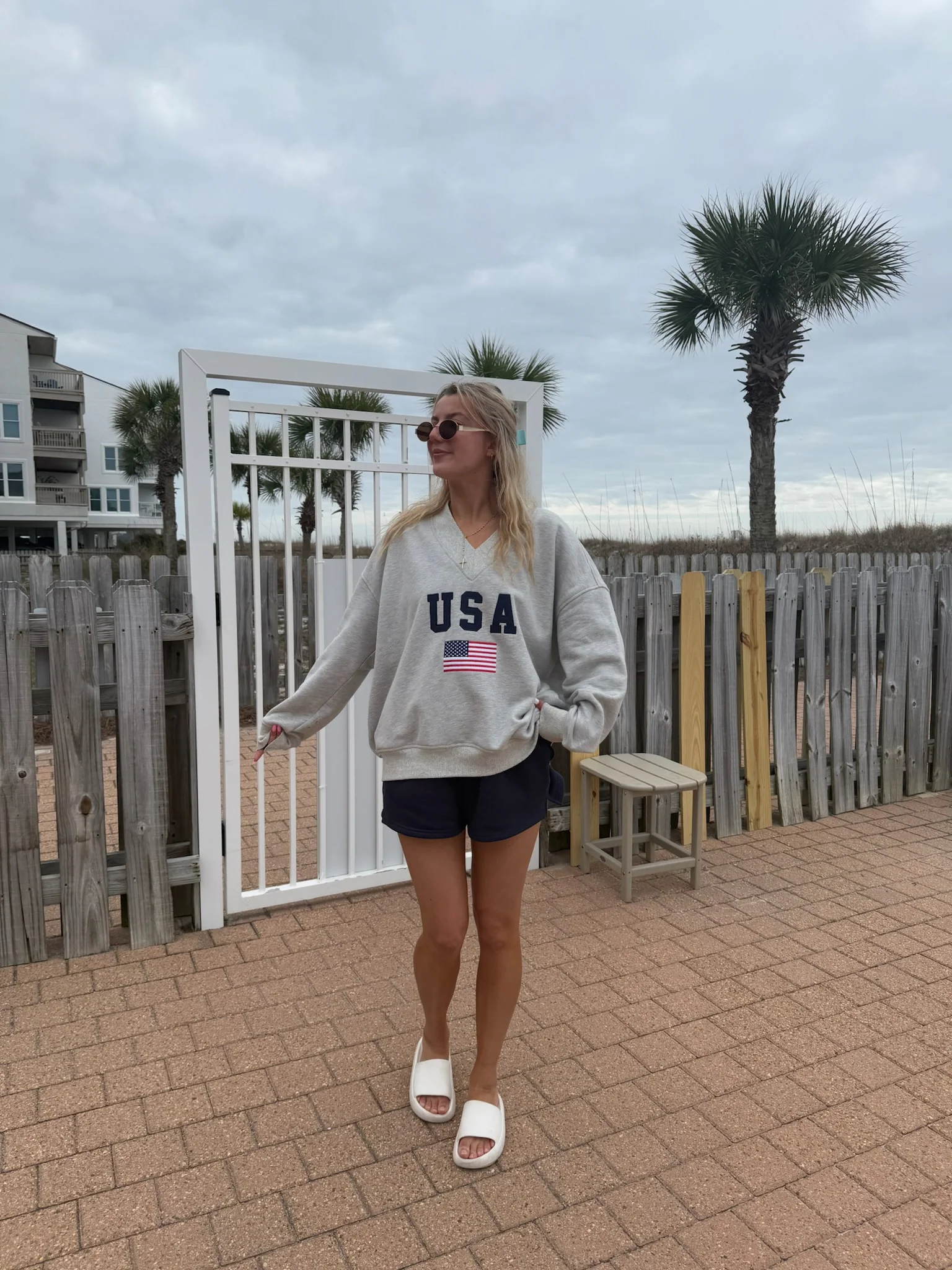 Afternoon Grey USA Flag Embroider V-Neck Sweatshirt - Image 5