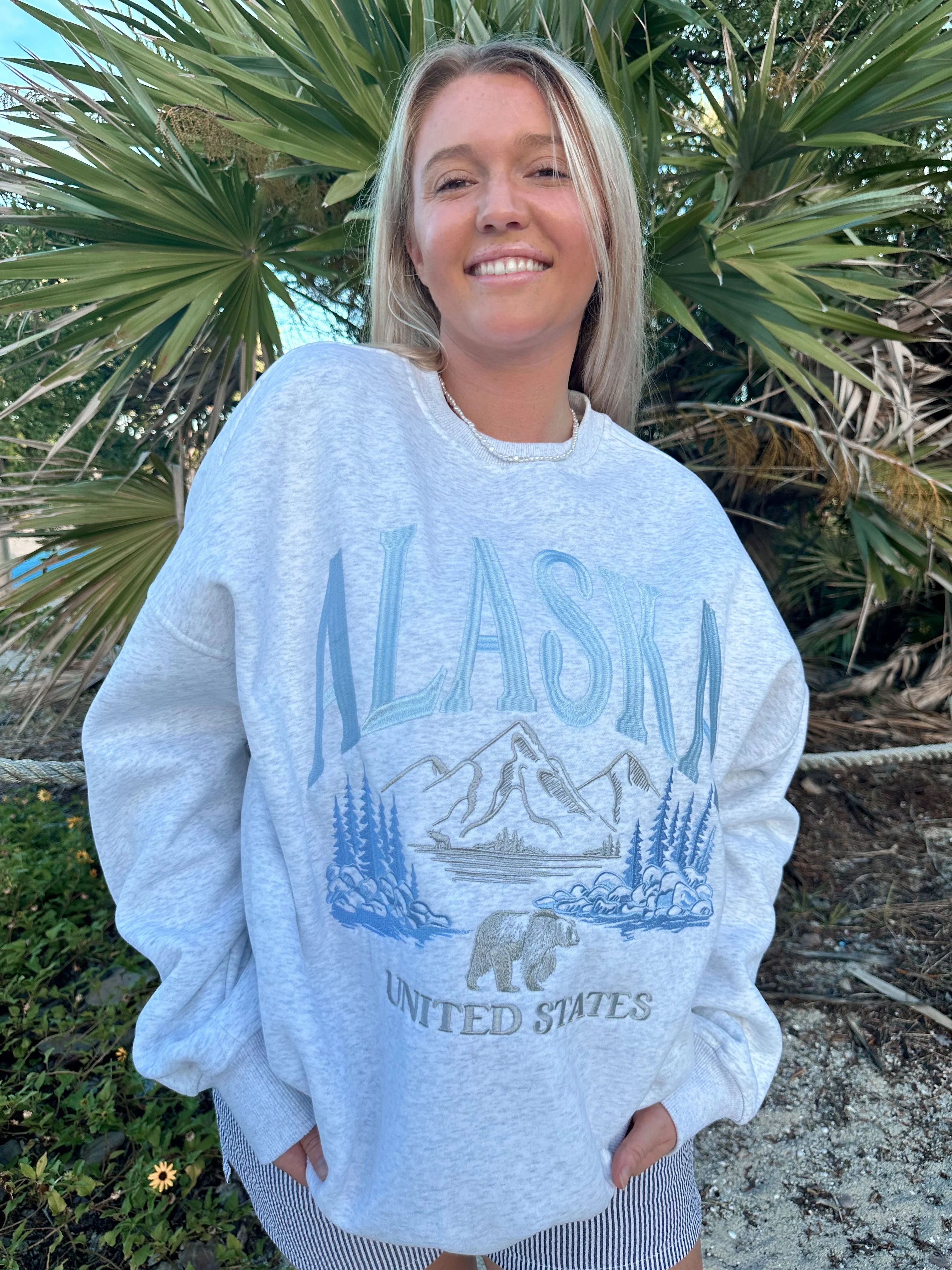 Pearl Grey Alaska Detailed Embroider Sweatshirt - Image 3