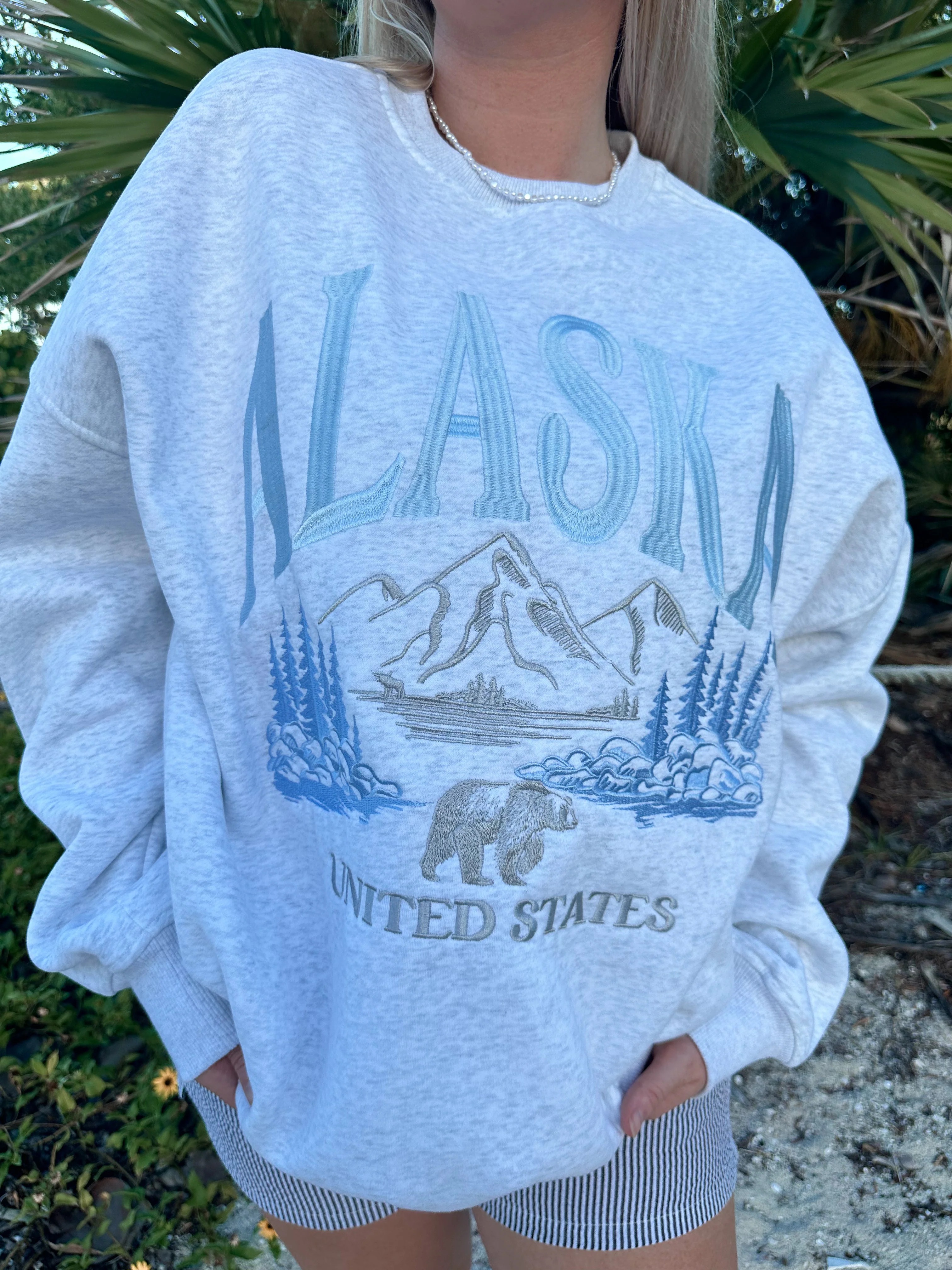 Pearl Grey Alaska Detailed Embroider Sweatshirt - Image 4