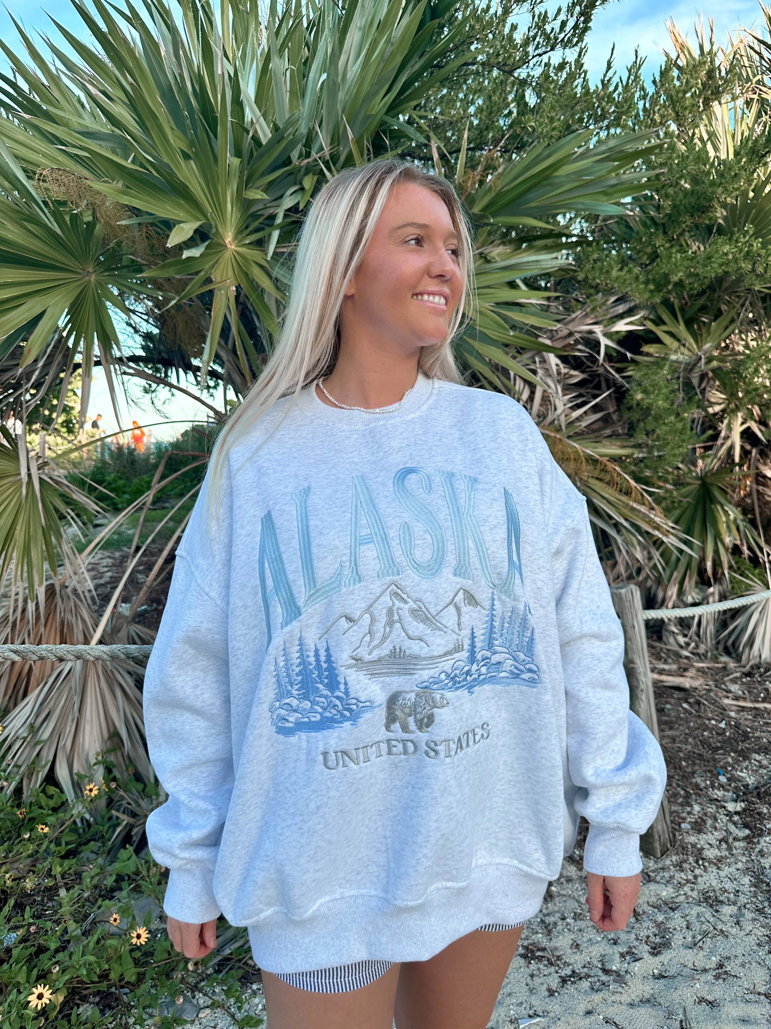 Pearl Grey Alaska Detailed Embroider Sweatshirt - Image 5