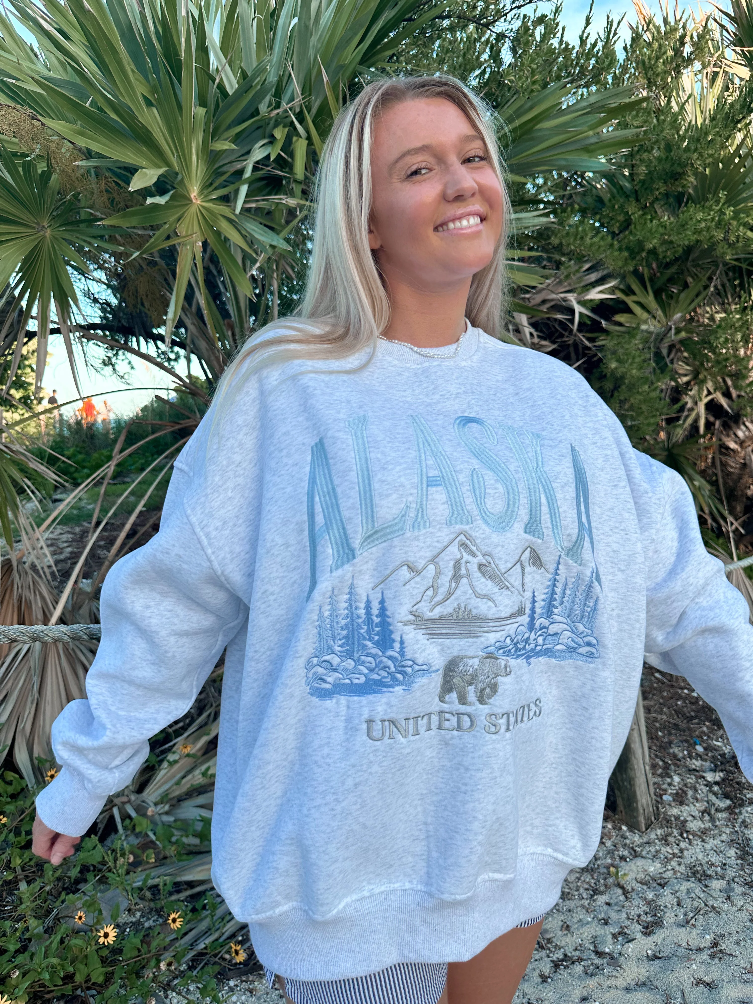 Pearl Grey Alaska Detailed Embroider Sweatshirt - Image 6