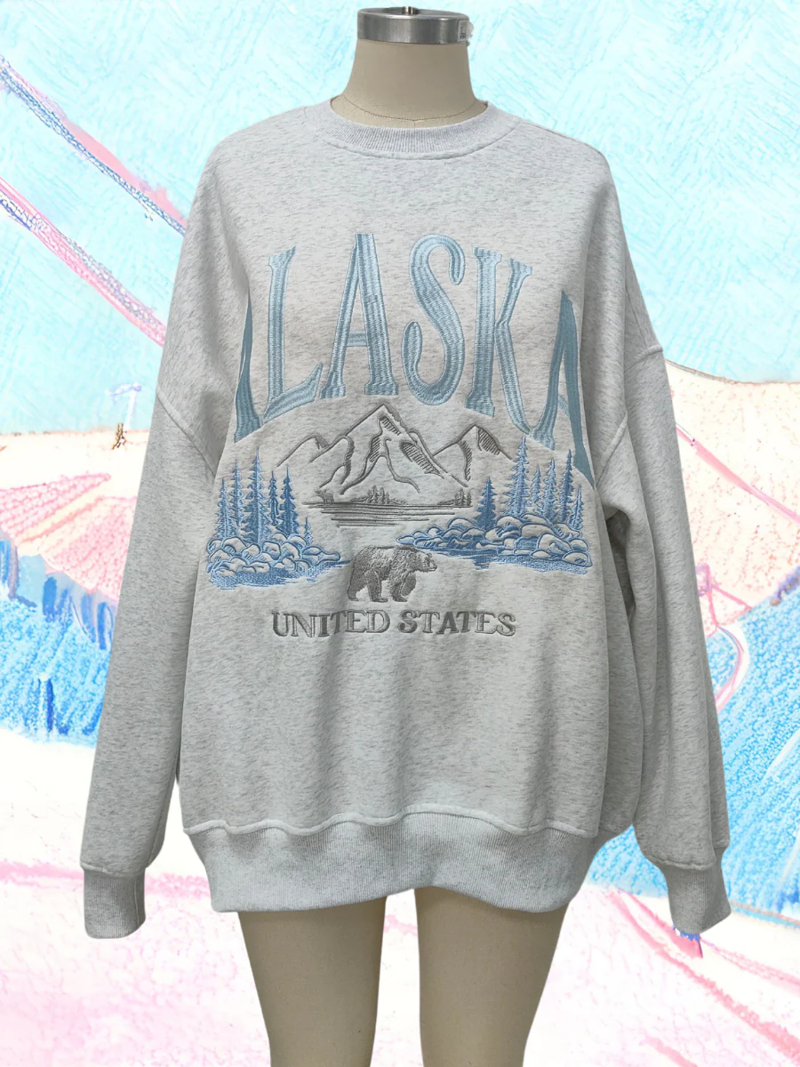 Pearl Grey Alaska Detailed Embroider Sweatshirt - Image 7
