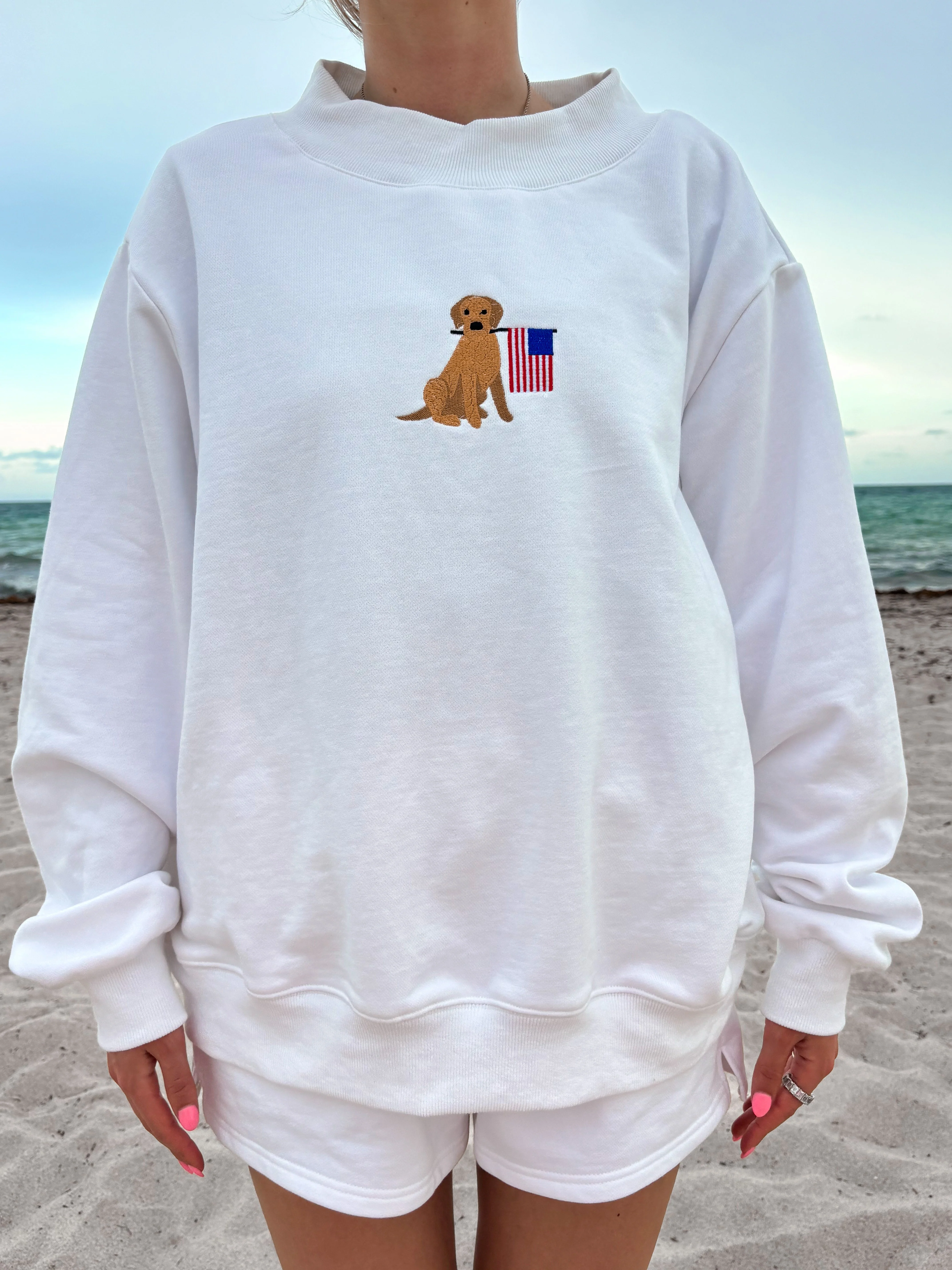White American Flag Dog Mockneck Sweatshirt 100% Cotton - Image 5