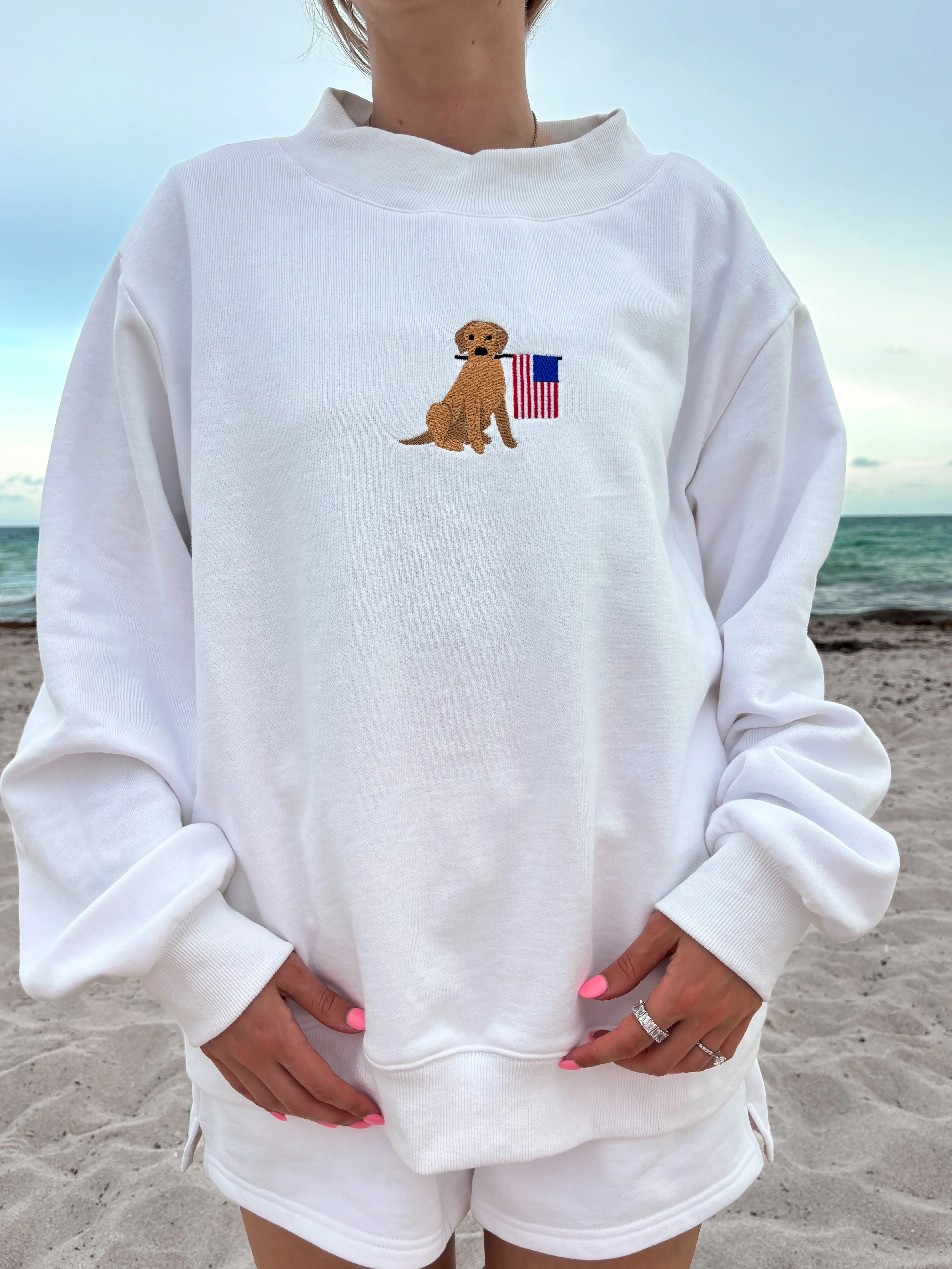 White American Flag Dog Mockneck Sweatshirt 100% Cotton - Image 6