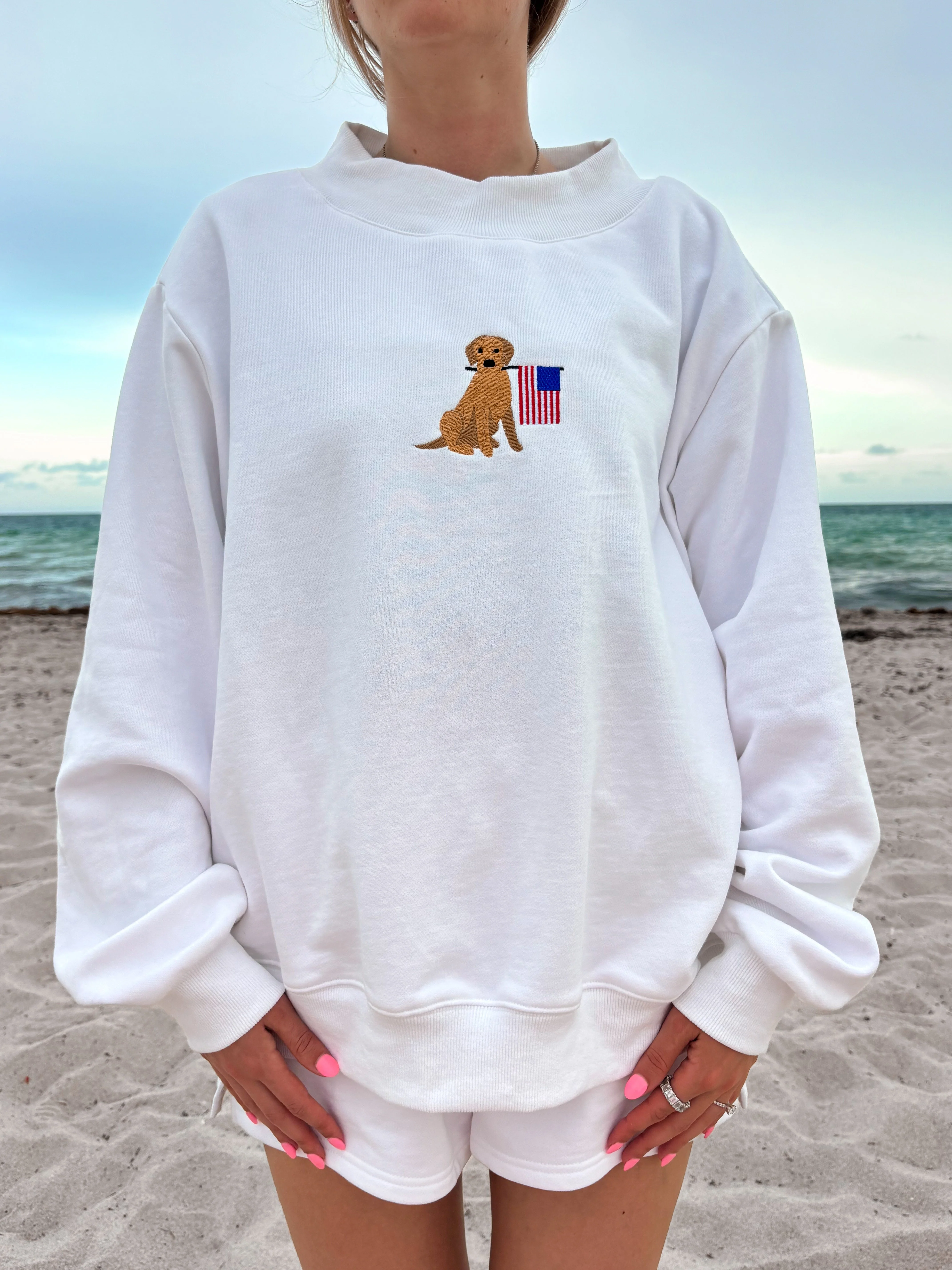 White American Flag Dog Mockneck Sweatshirt 100% Cotton - Image 7