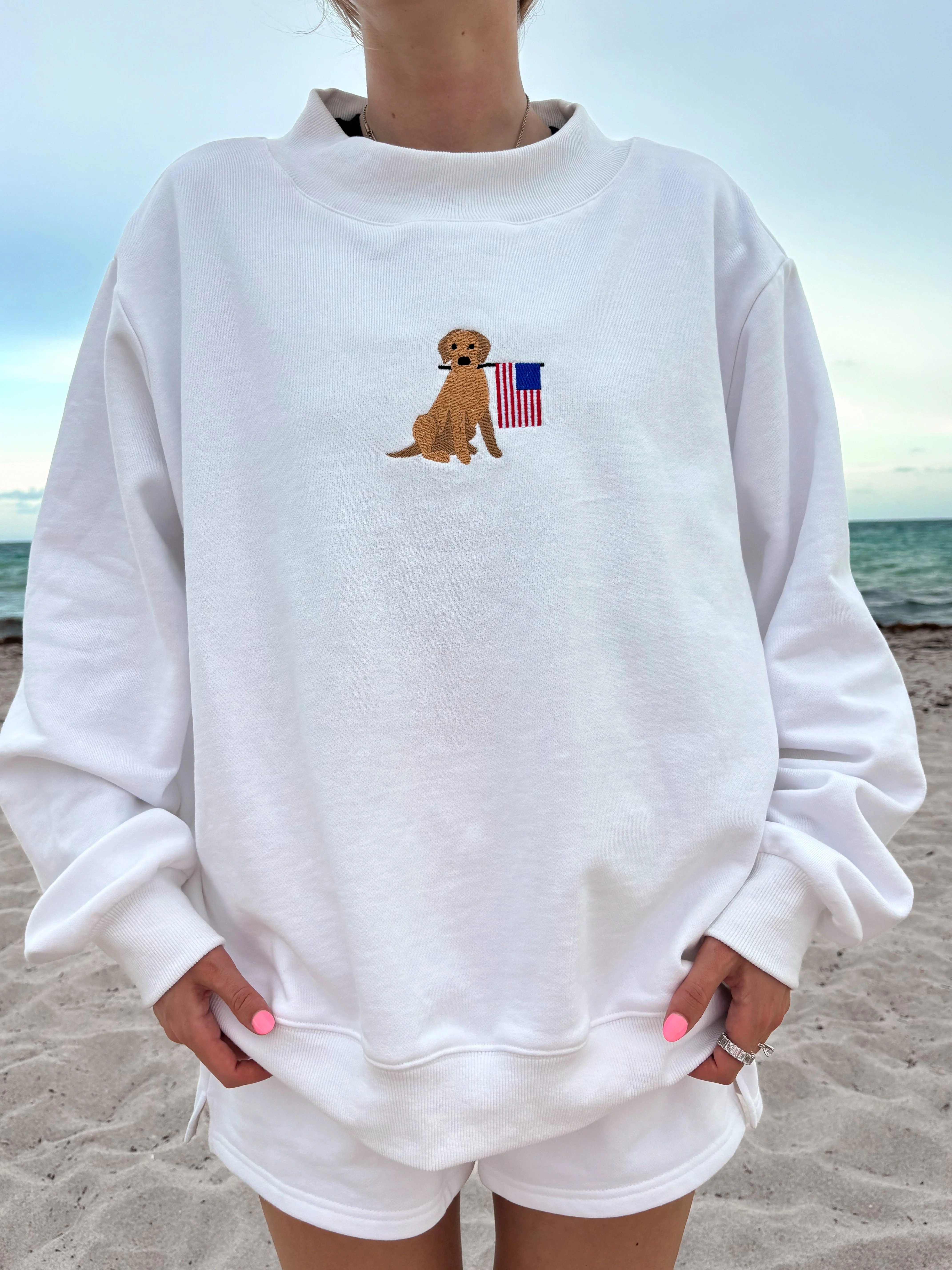 White American Flag Dog Mockneck Sweatshirt 100% Cotton - Image 8