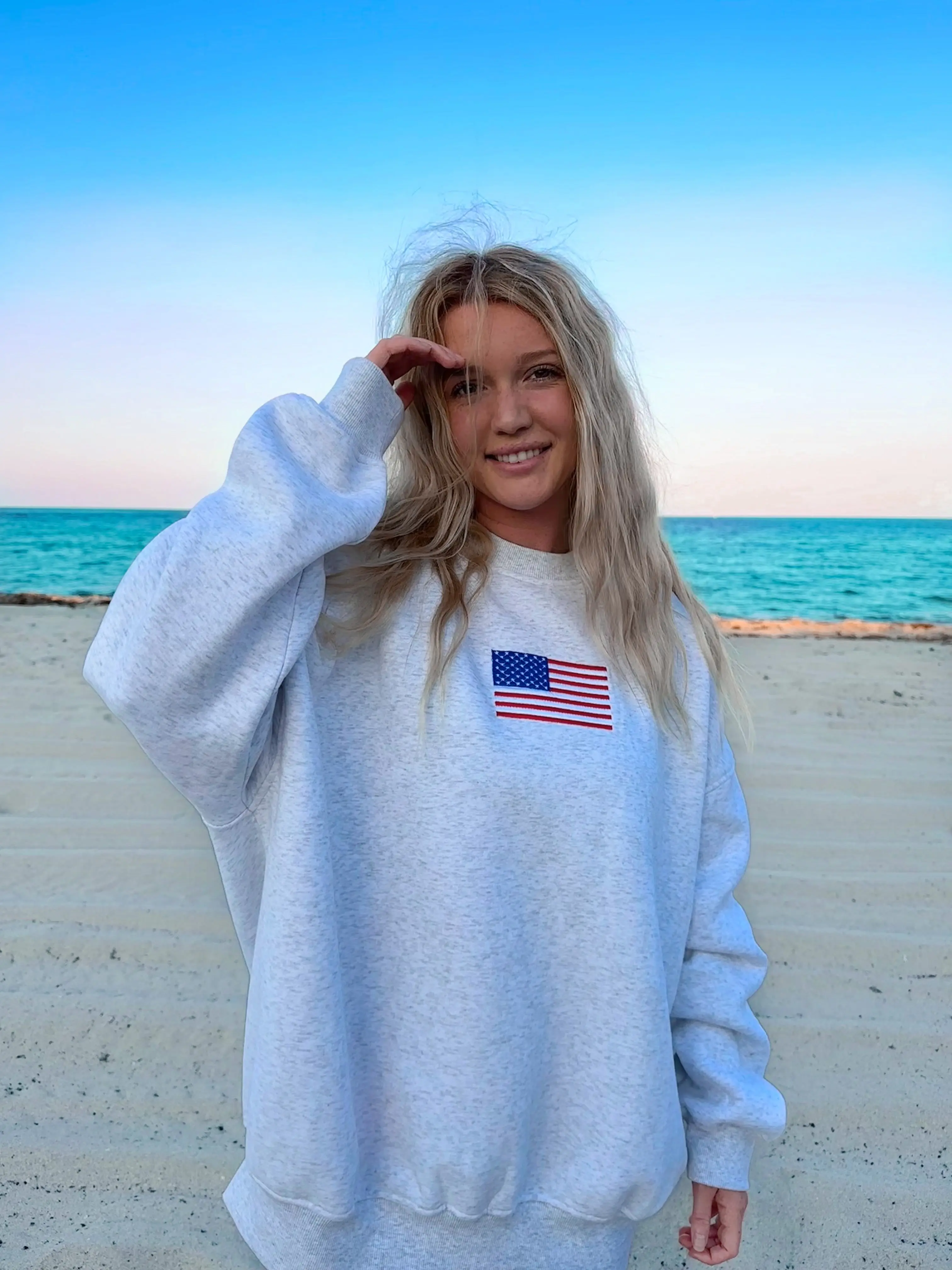 Pearl Grey Vintage American Flag Sweatshirt - Image 3