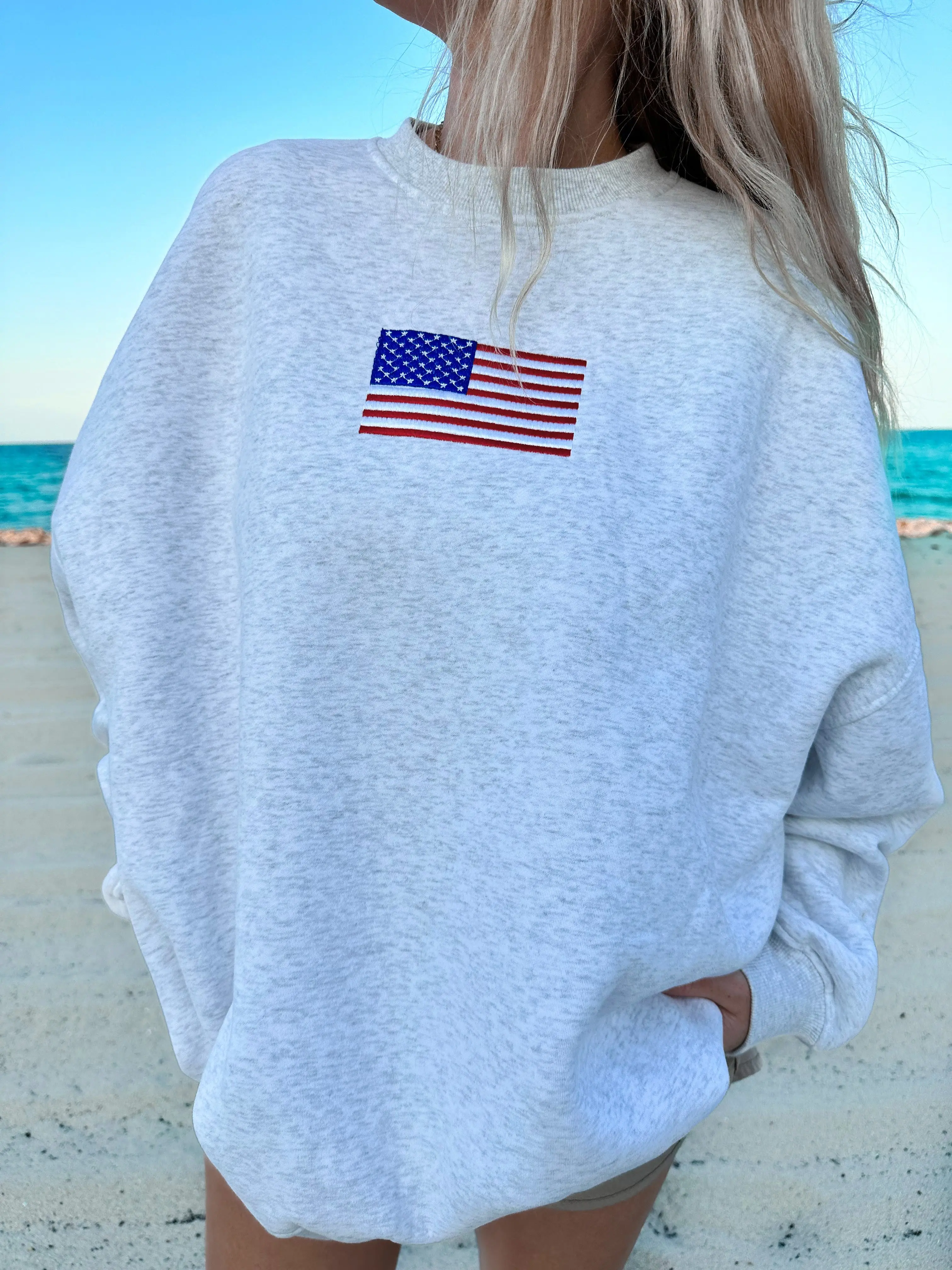 Pearl Grey Vintage American Flag Sweatshirt - Image 4