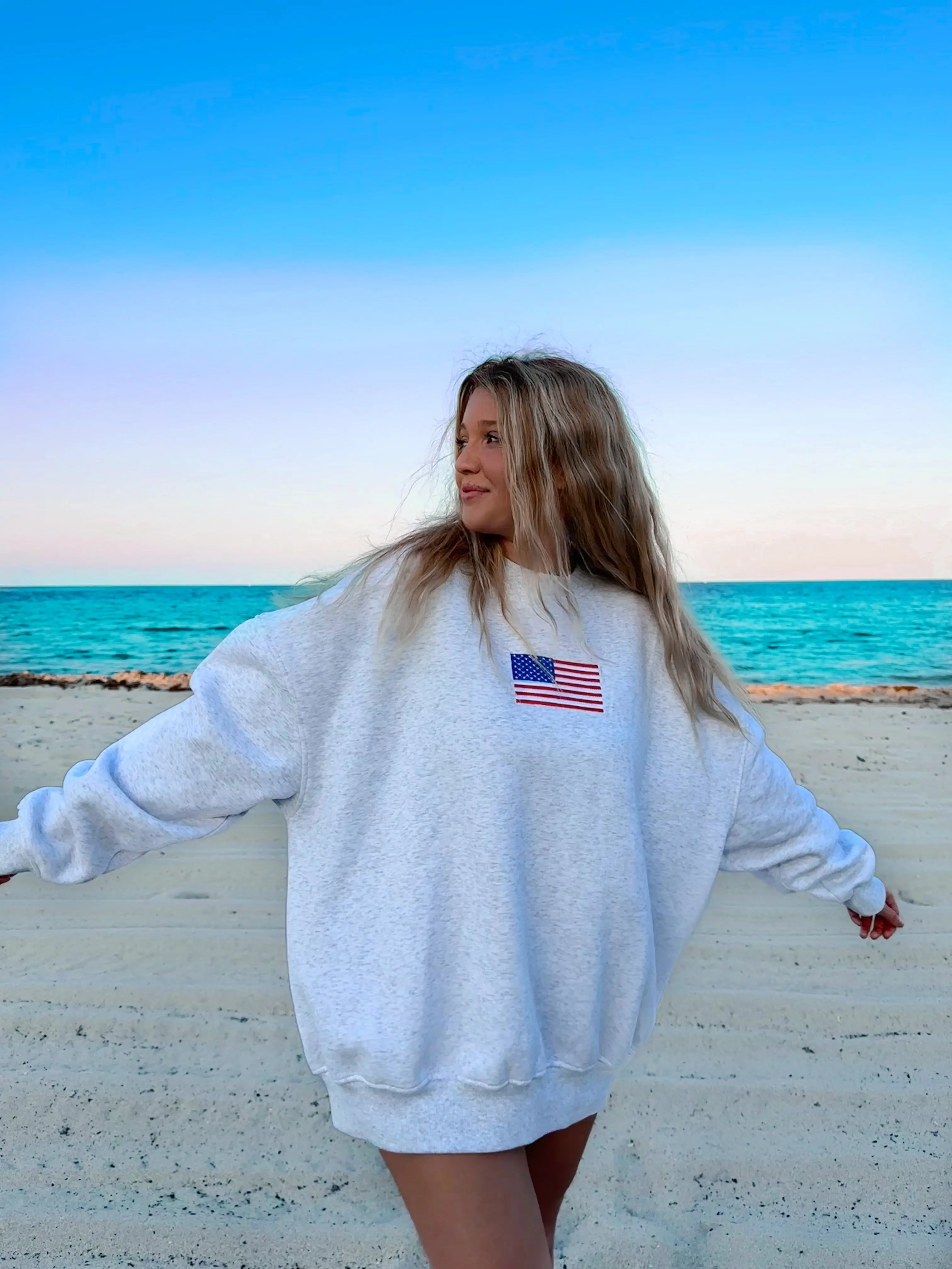 Pearl Grey Vintage American Flag Sweatshirt - Image 5