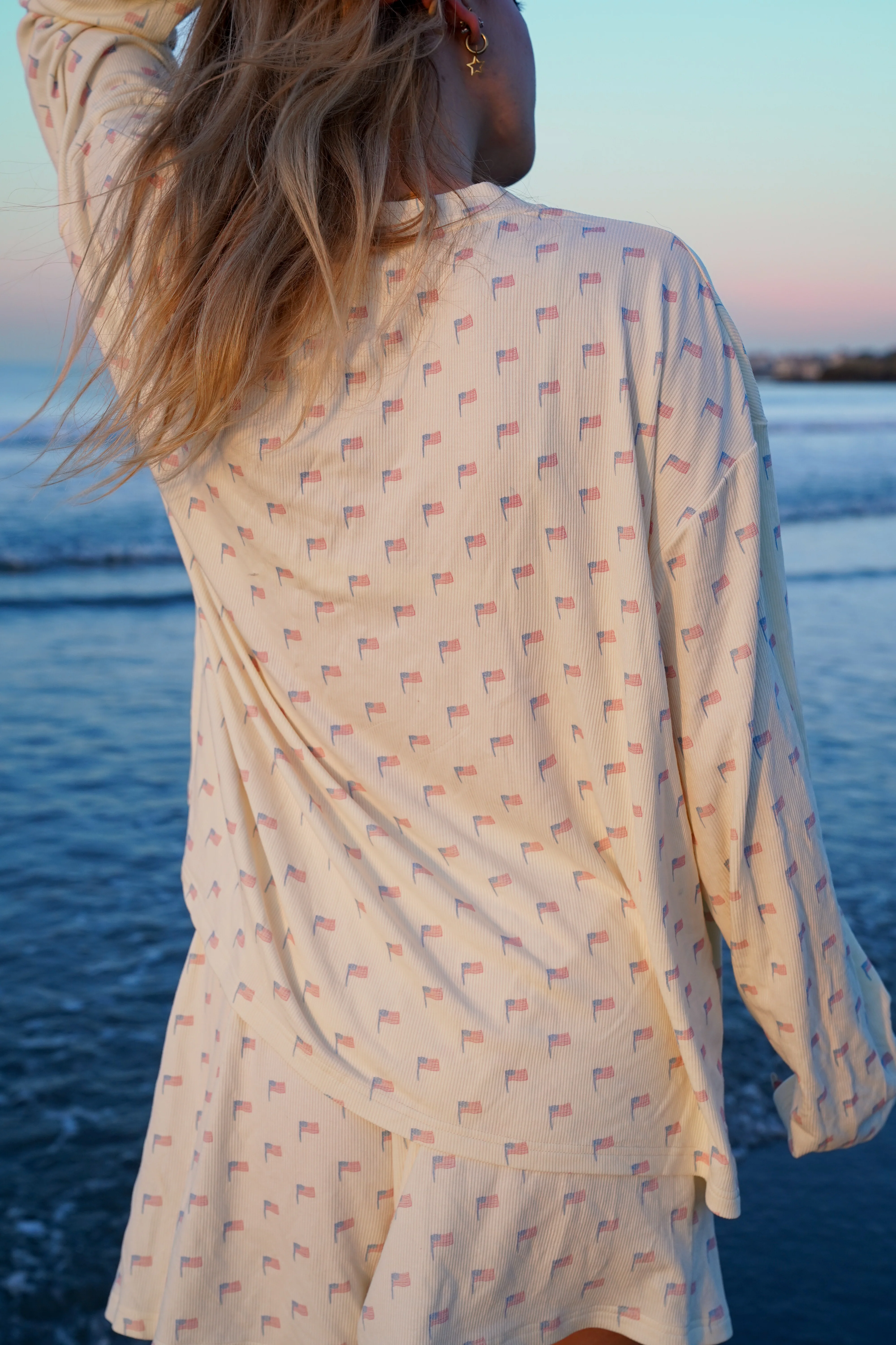 Pale Yellow American Flag Pajama Pattern Top - Image 10