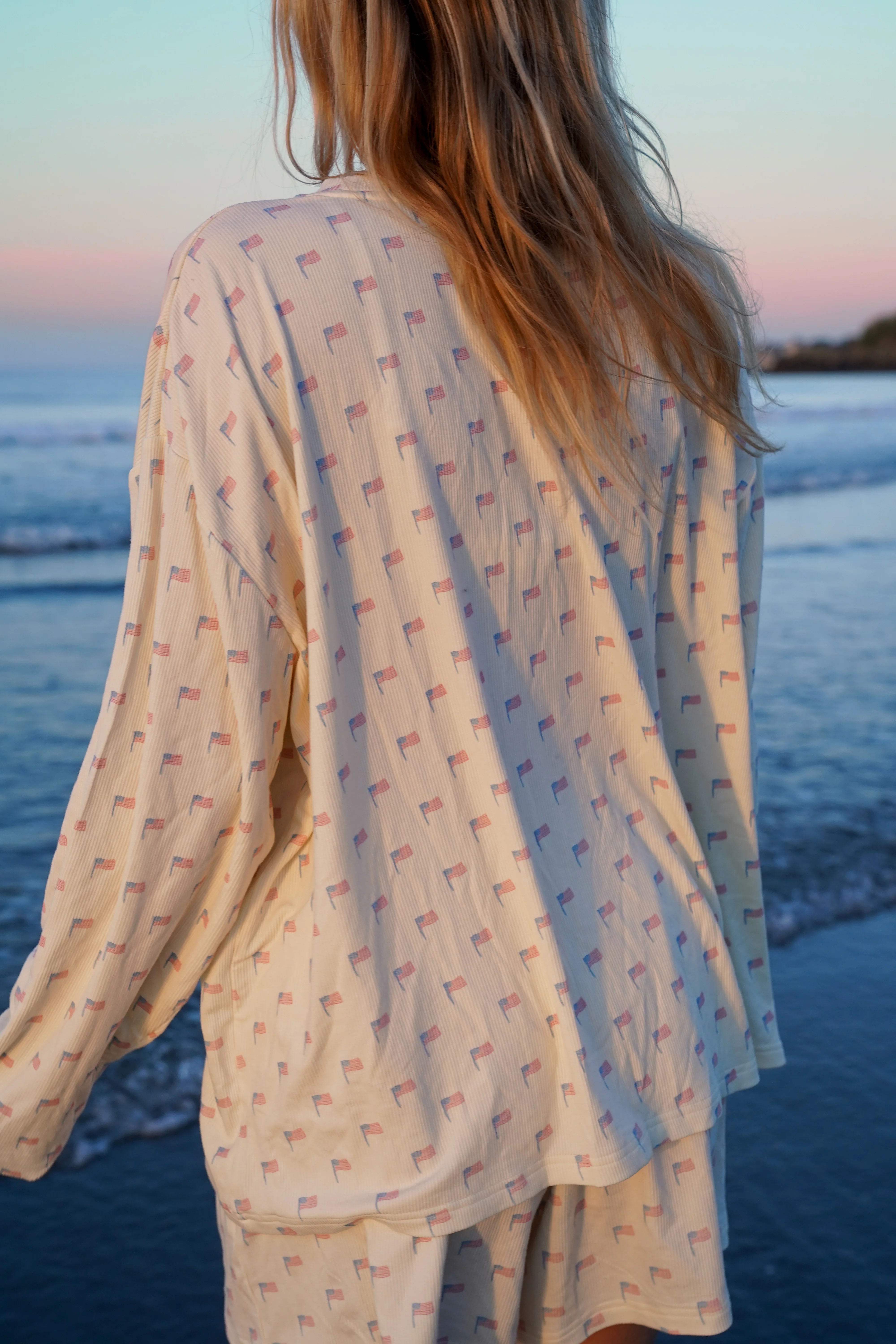 Pale Yellow American Flag Pajama Pattern Top - Image 11