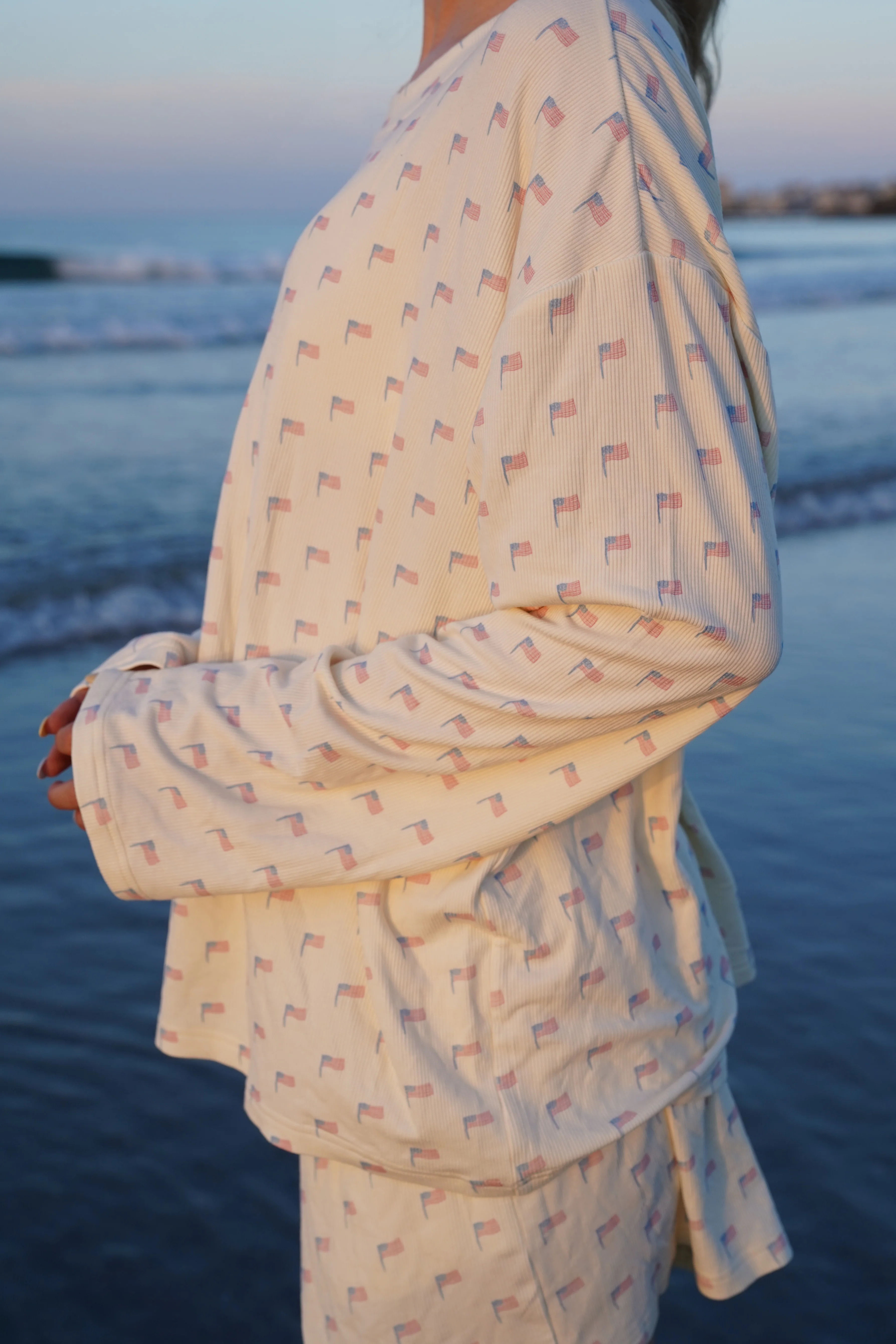Pale Yellow American Flag Pajama Pattern Top - Image 12