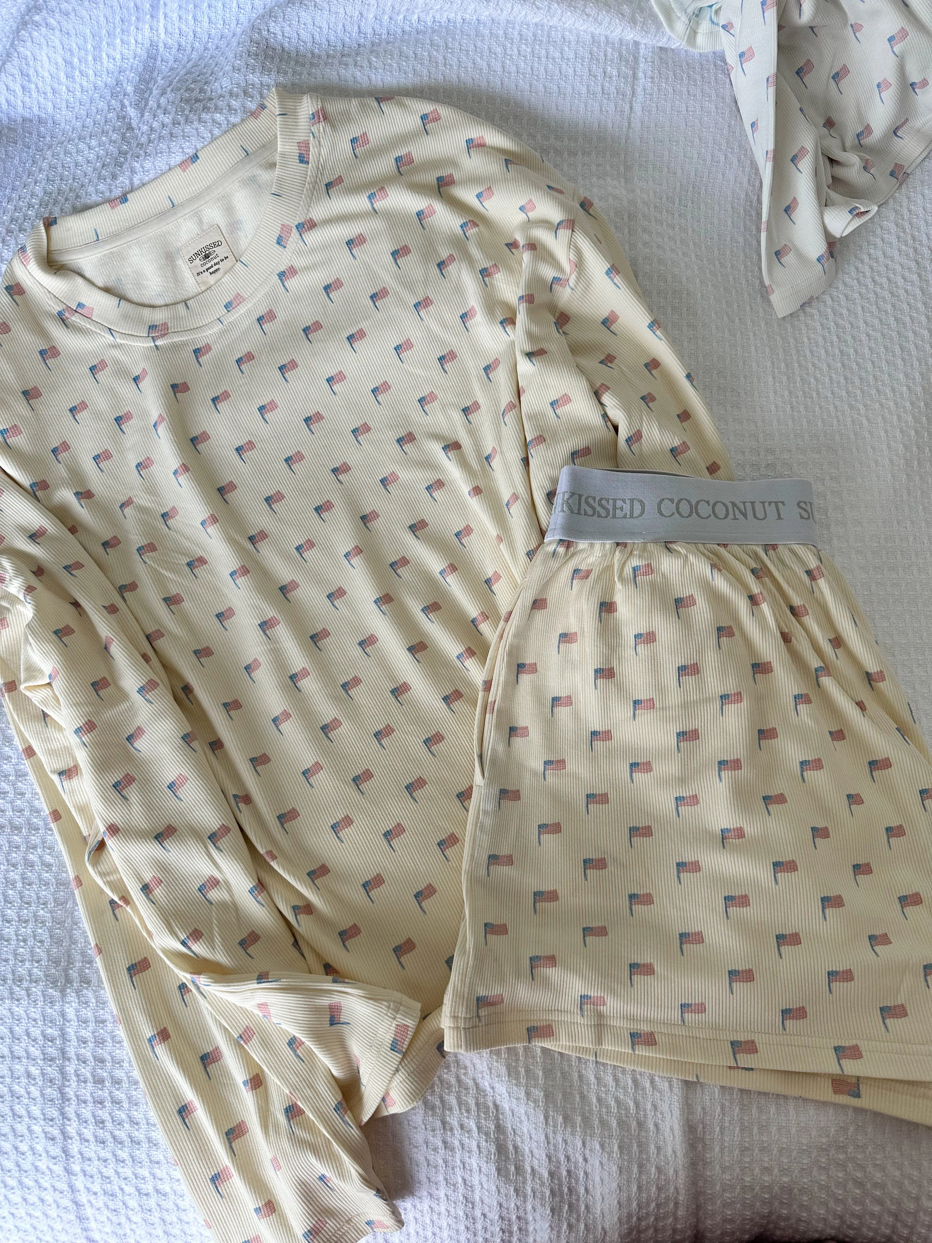 Pale Yellow American Flag Pajama Pattern Top - Image 2
