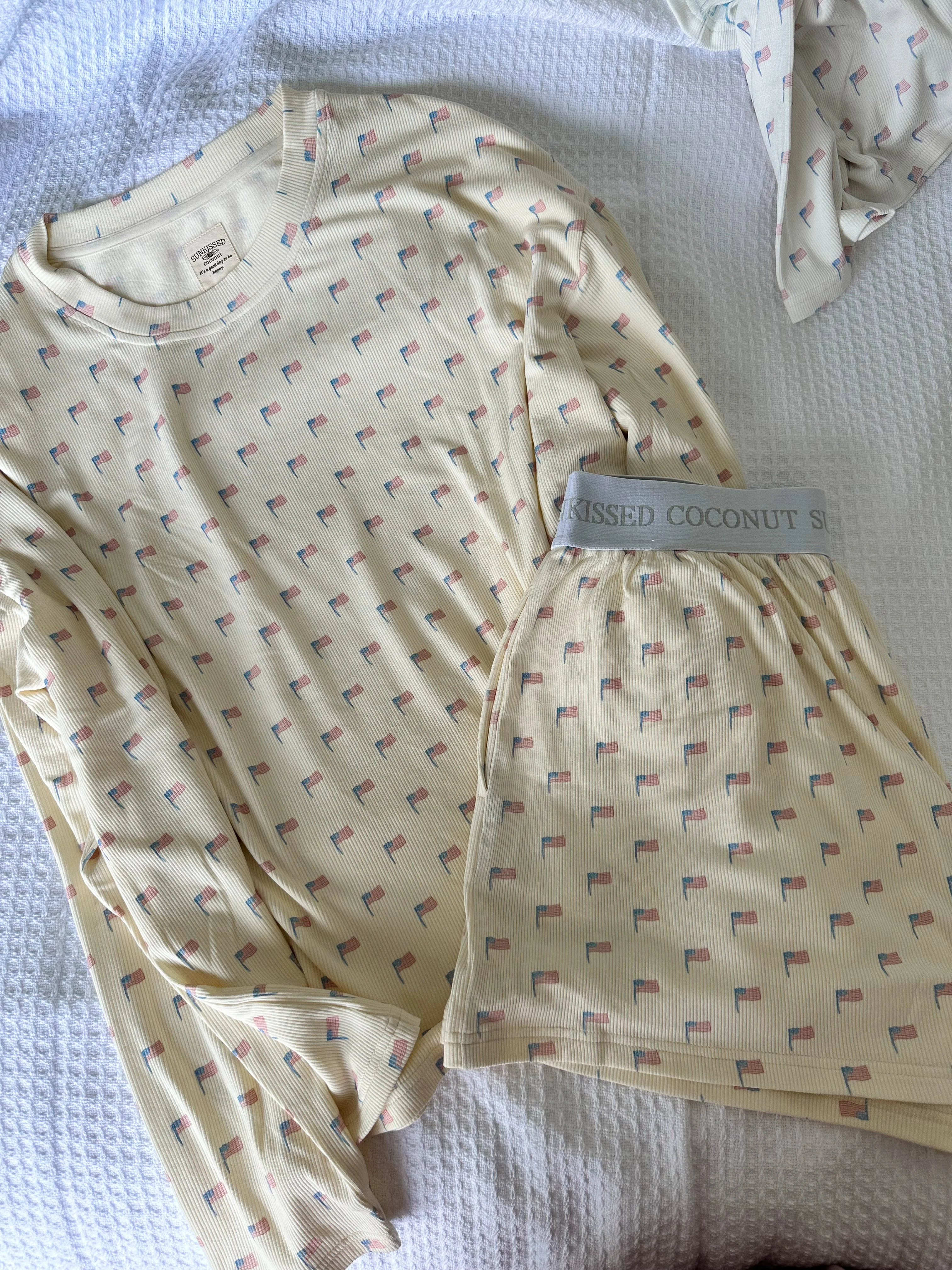 Pale Yellow American Flag Pajama Pattern Top - Image 3