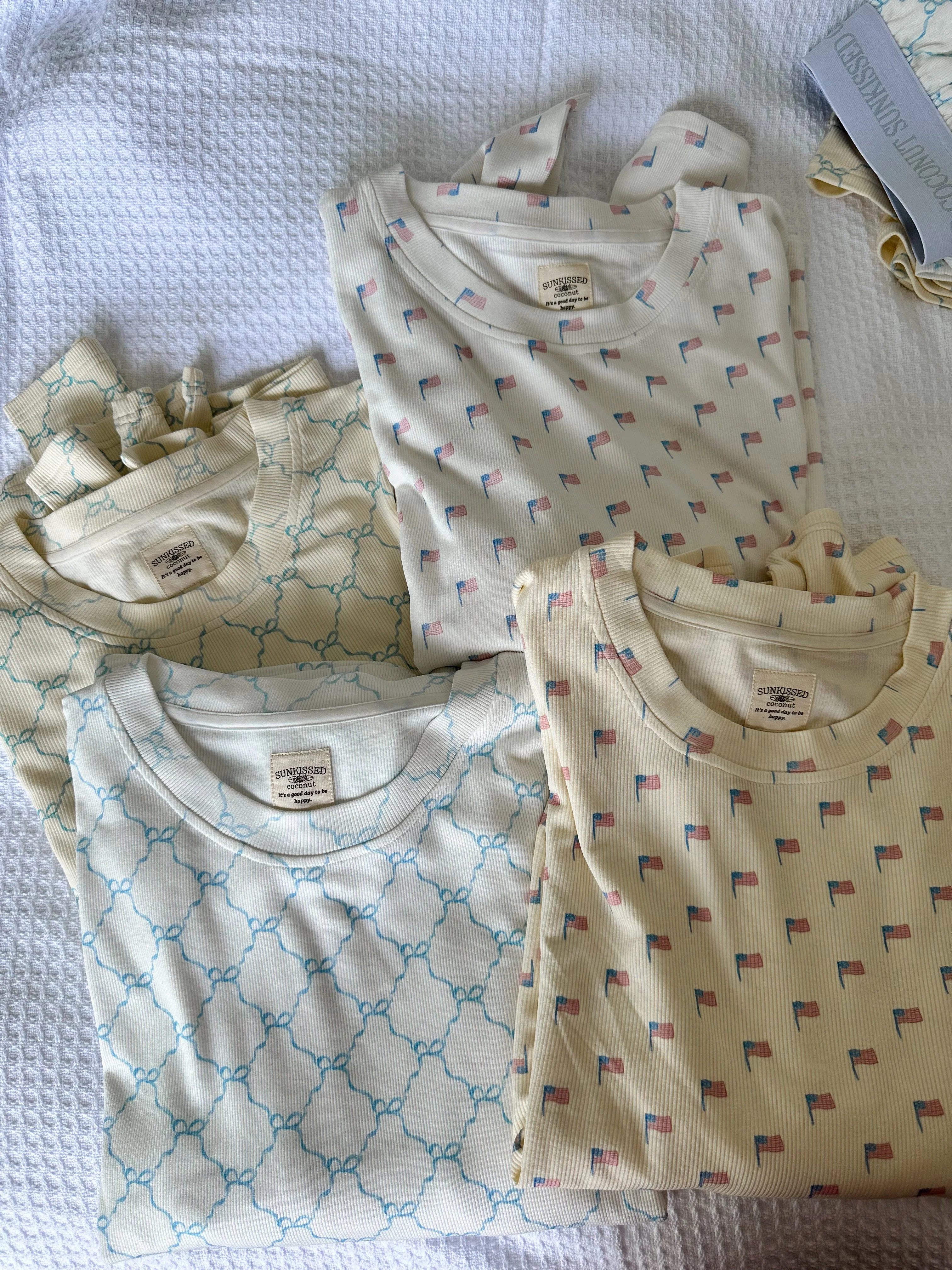 Pale Yellow American Flag Pajama Pattern Top - Image 4