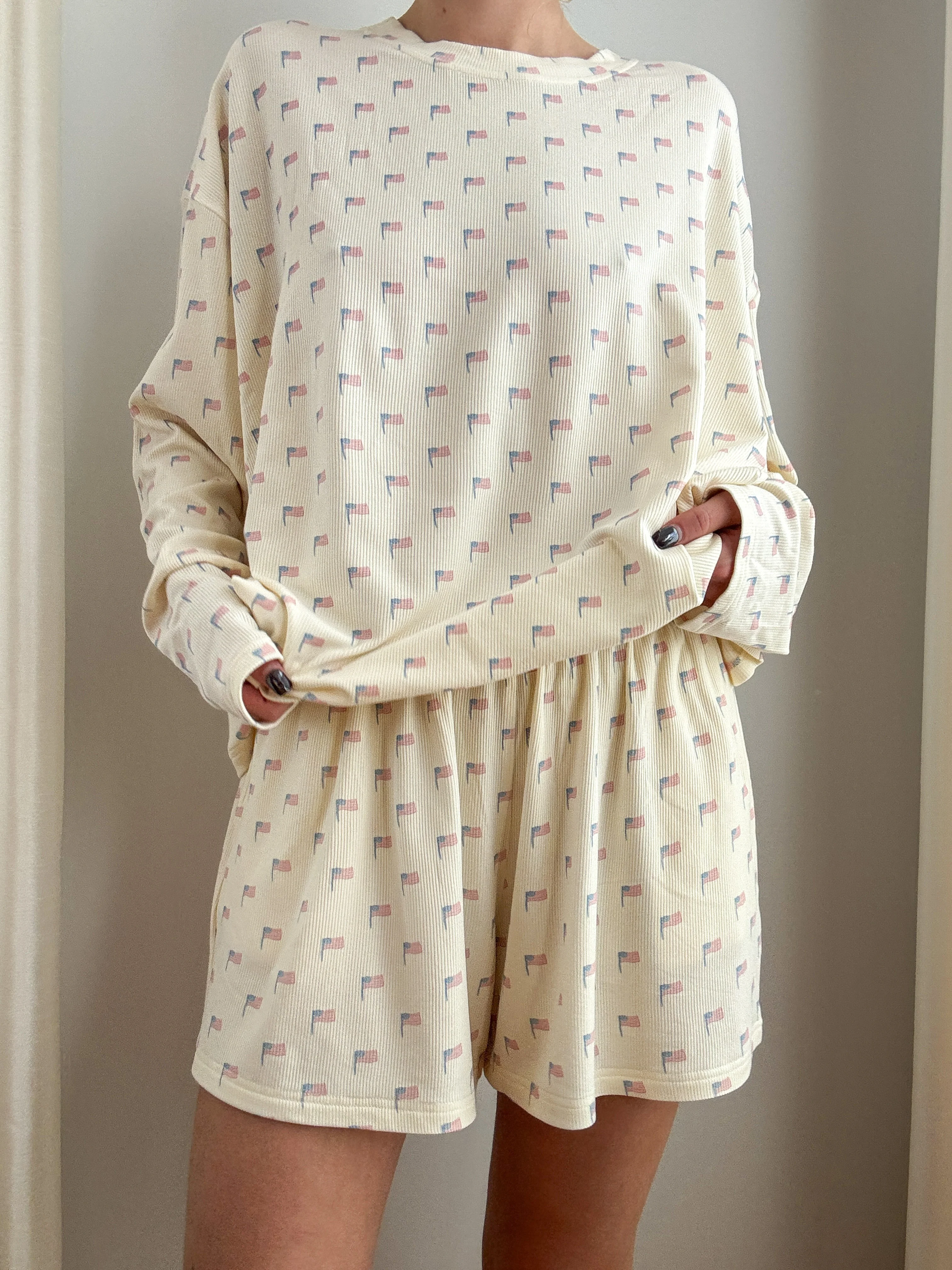 Pale Yellow American Flag Pajama Pattern Top - Image 5