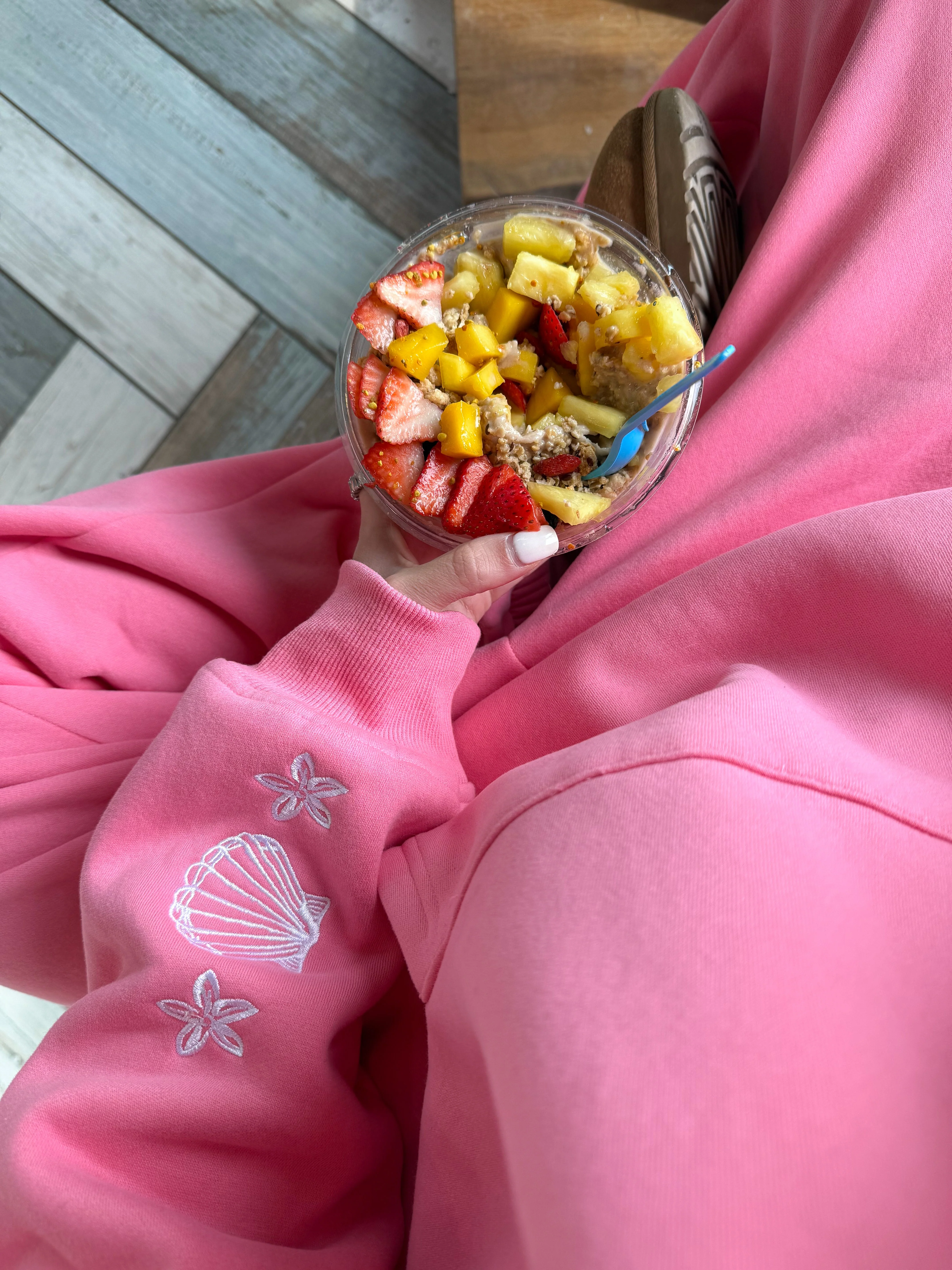 Hibiscus Pink Tropical Embroider Hoodie - Image 10