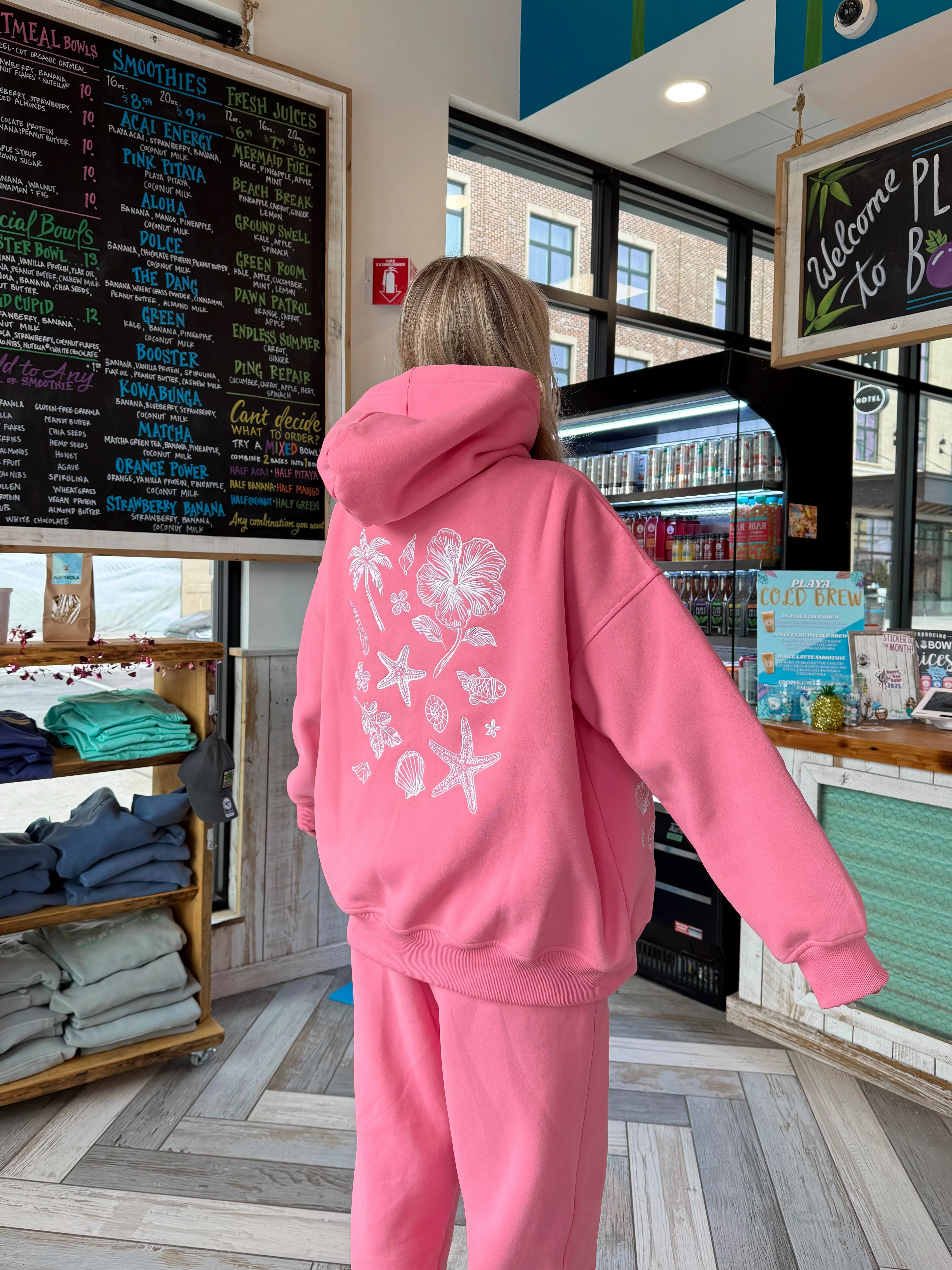 Hibiscus Pink Tropical Embroider Hoodie - Image 11