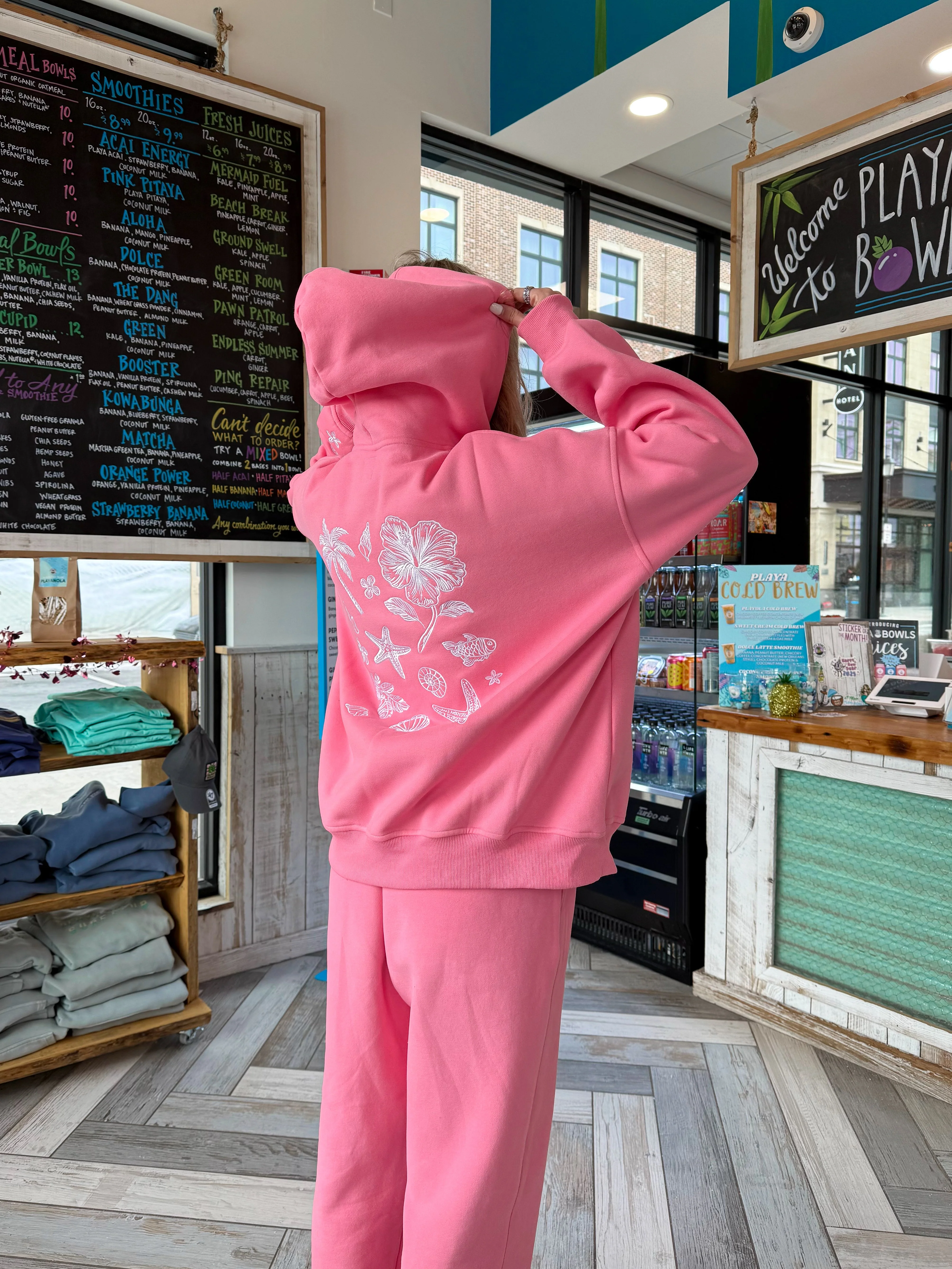 Hibiscus Pink Tropical Embroider Hoodie - Image 12