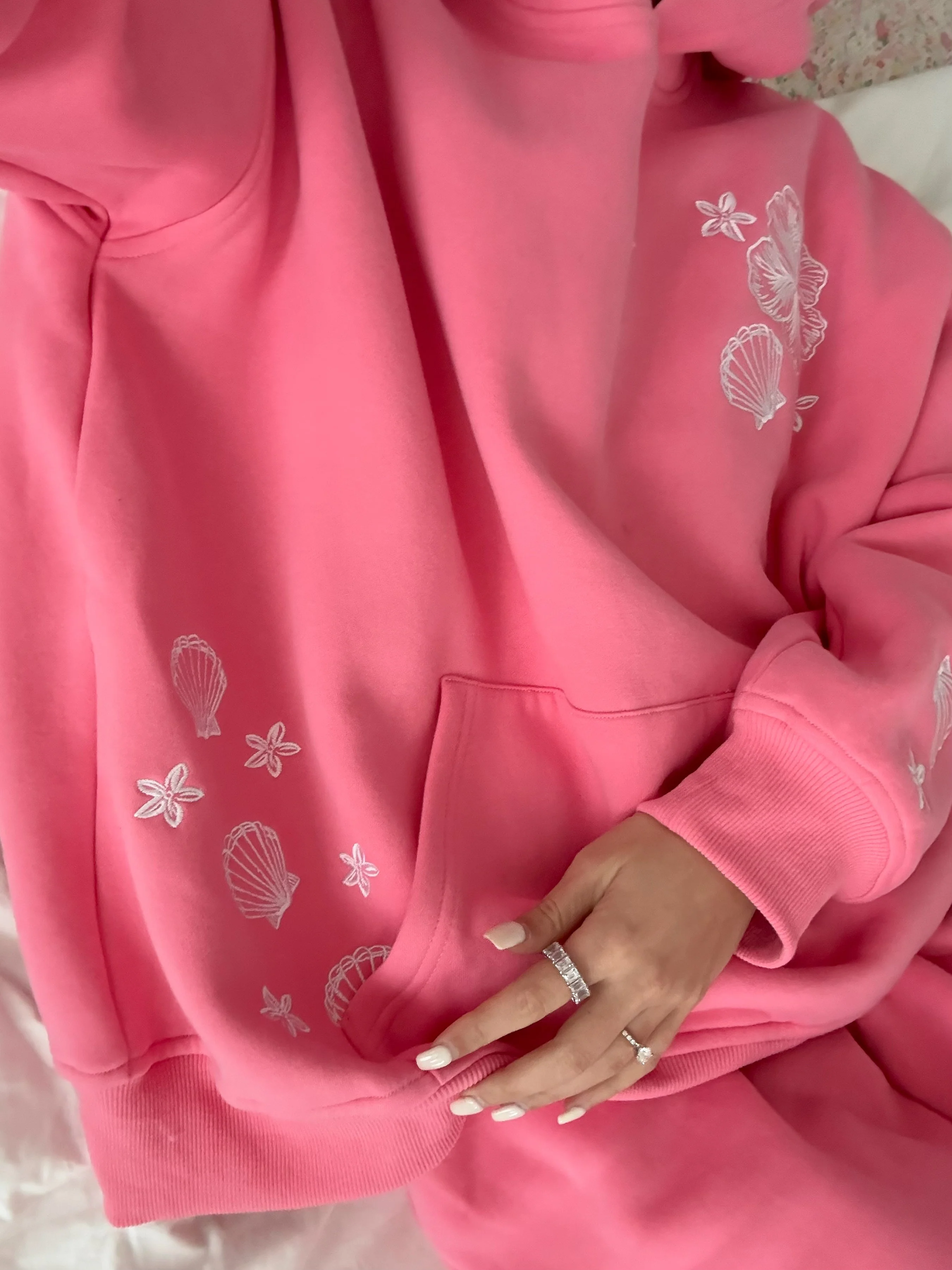 Hibiscus Pink Tropical Embroider Hoodie - Image 14
