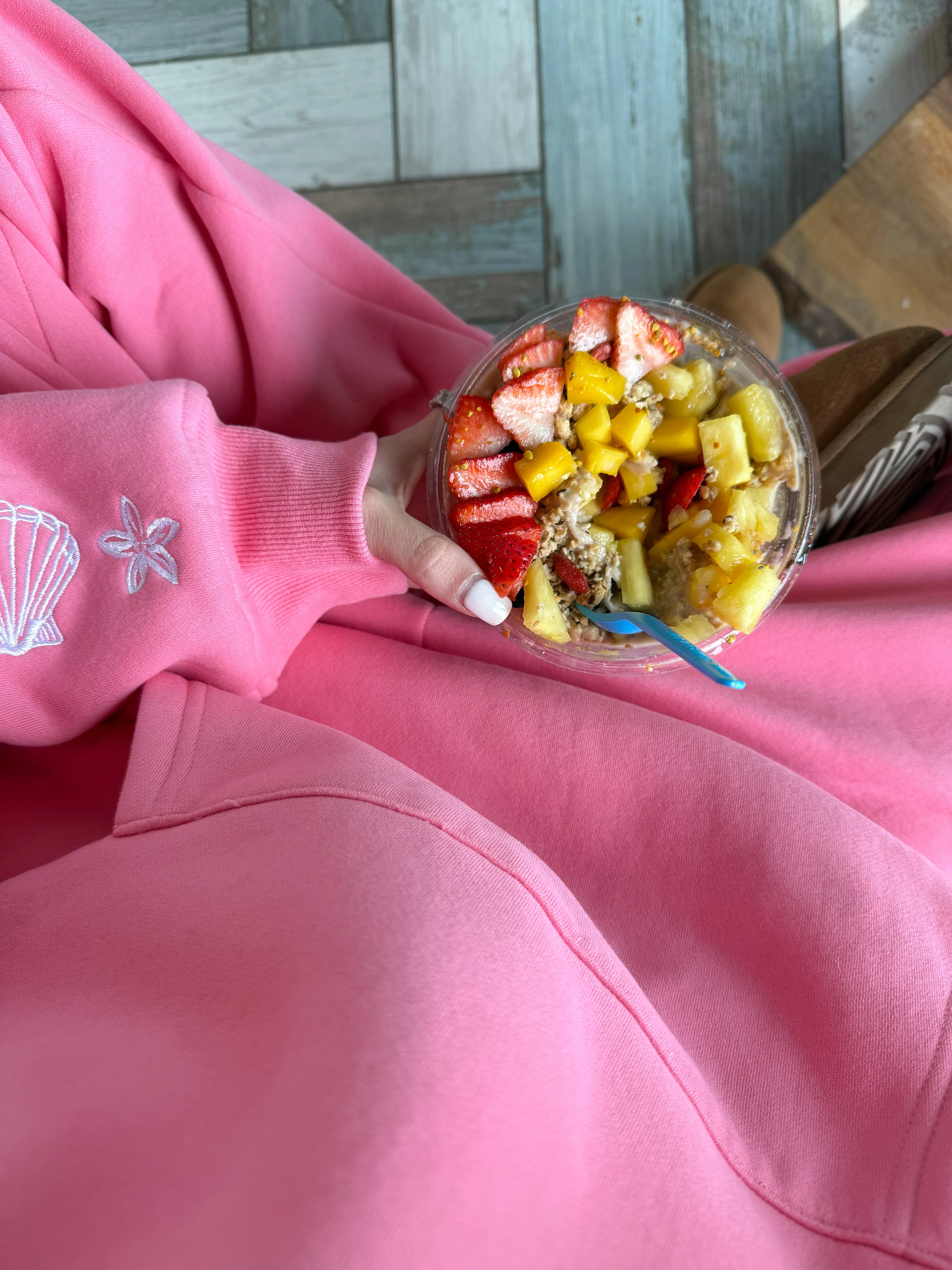 Hibiscus Pink Tropical Embroider Hoodie - Image 15