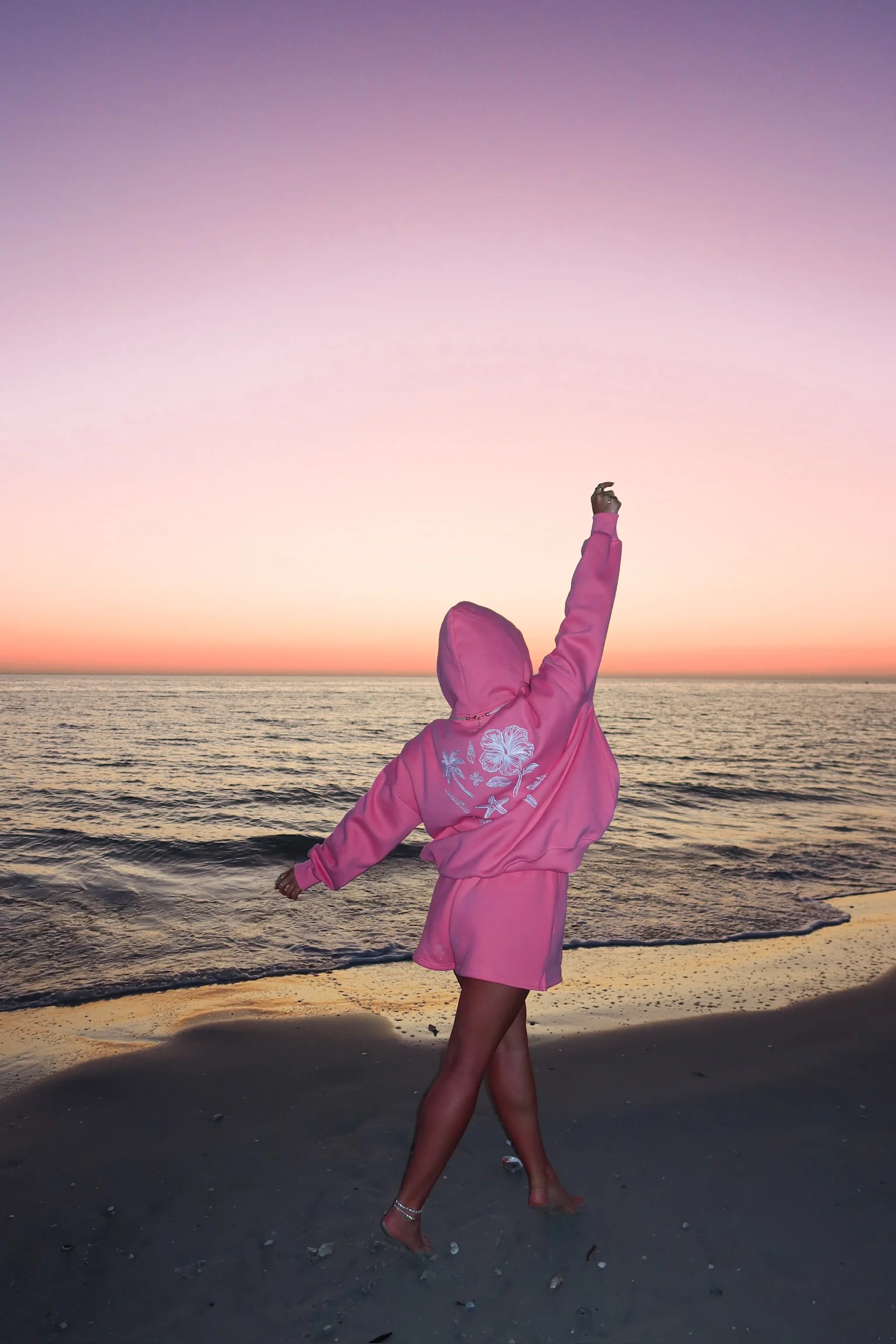 Hibiscus Pink Tropical Embroider Hoodie - Image 2
