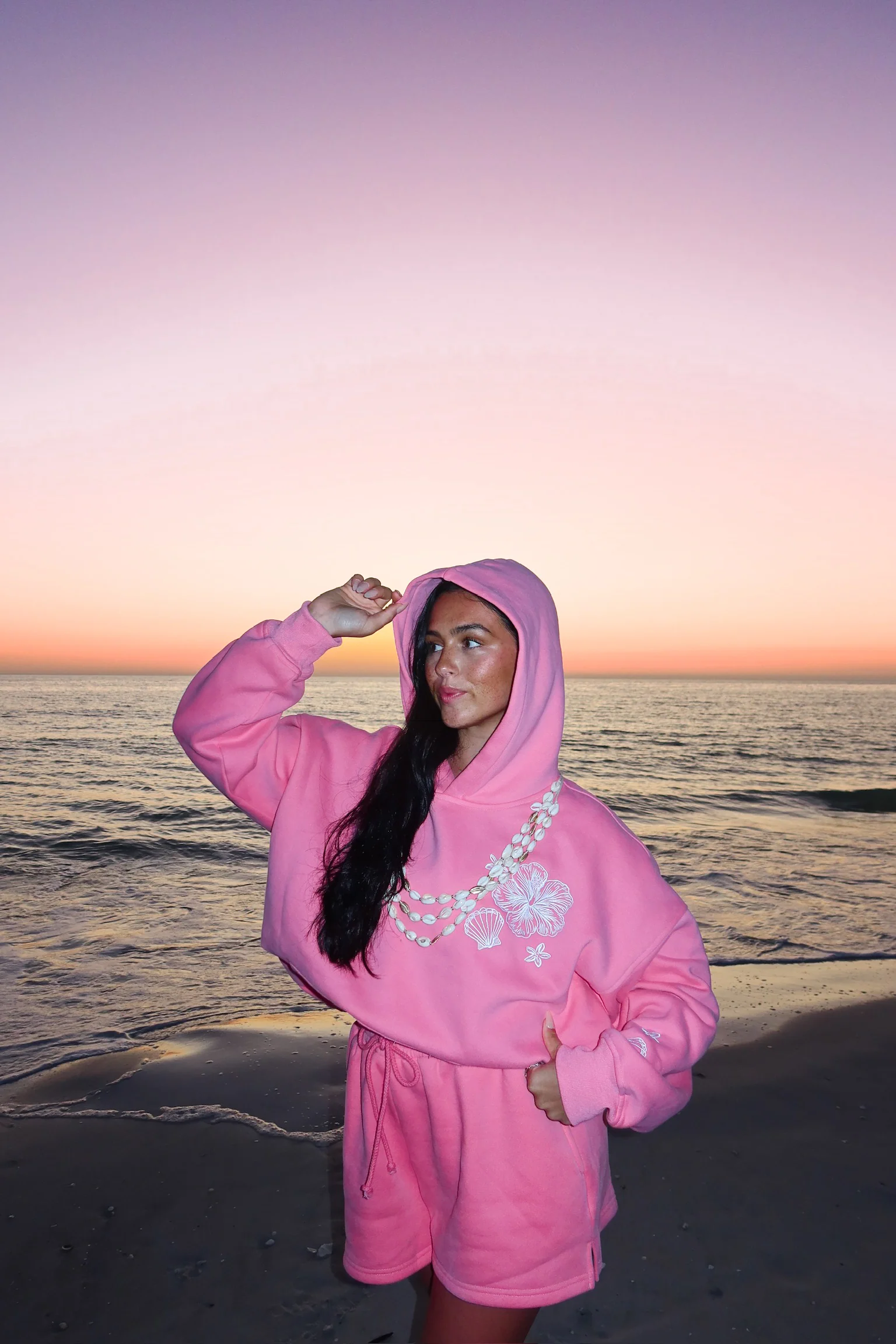 Hibiscus Pink Tropical Embroider Hoodie - Image 4