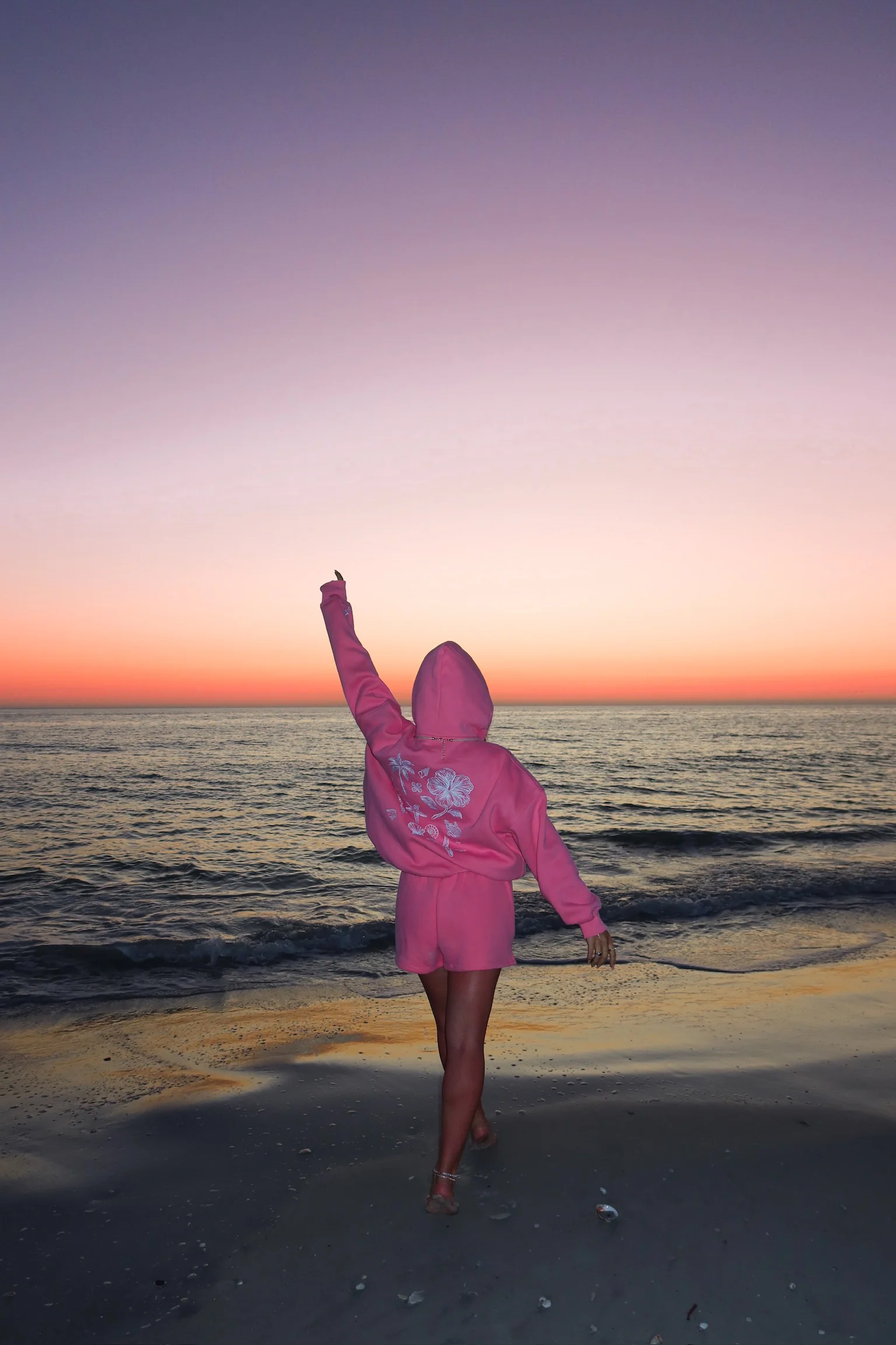 Hibiscus Pink Tropical Embroider Hoodie - Image 6