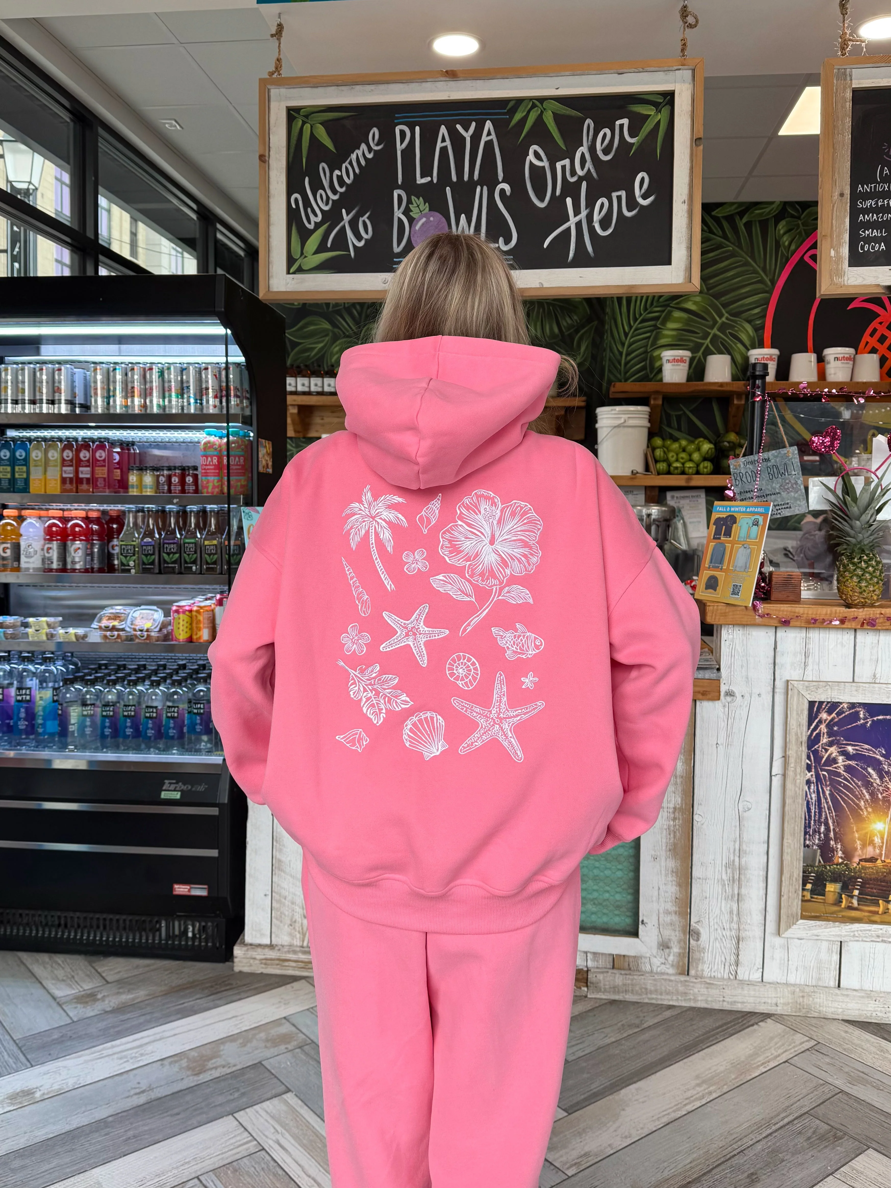 Hibiscus Pink Tropical Embroider Hoodie - Image 8