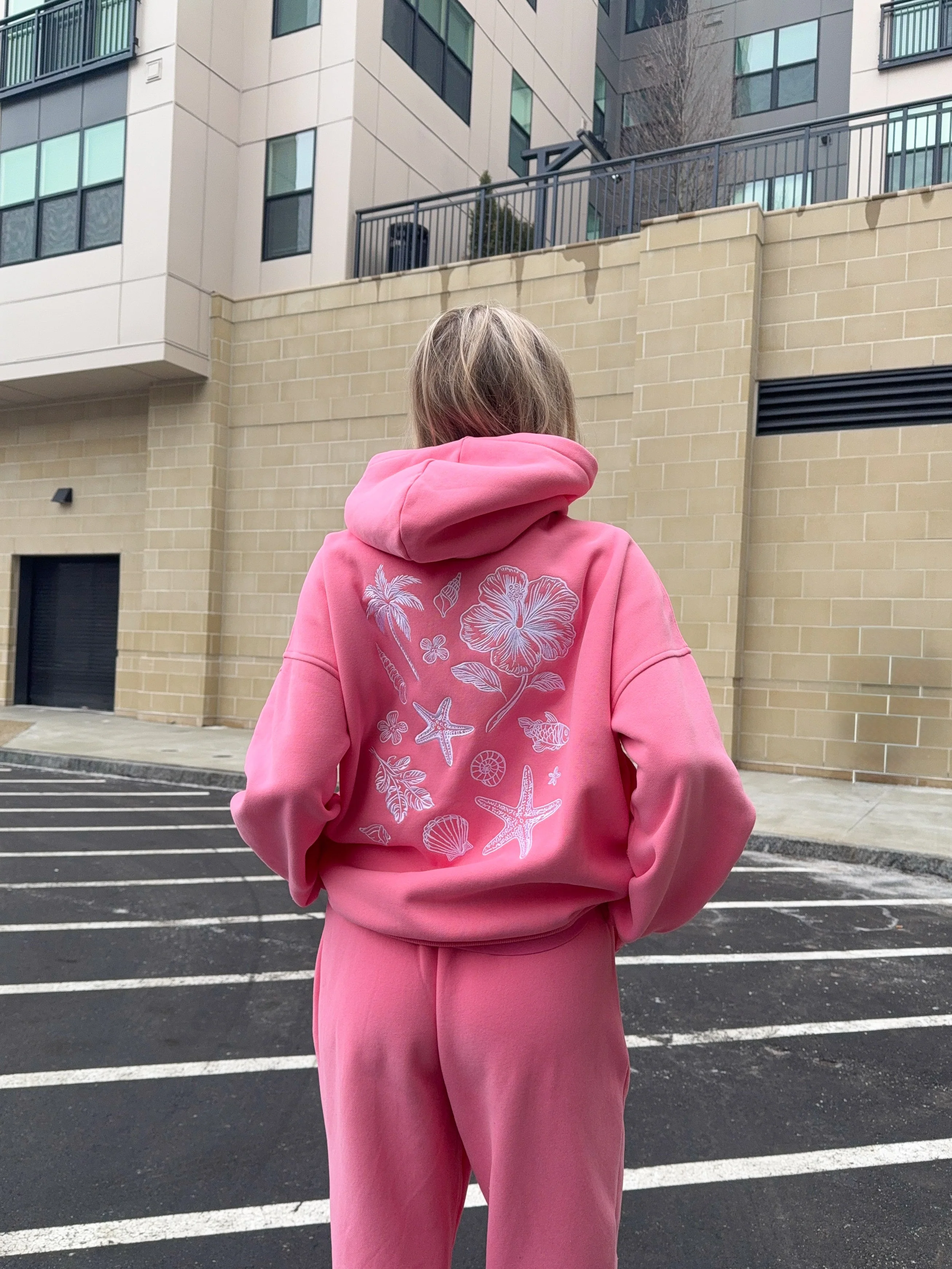 Hibiscus Pink Tropical Embroider Hoodie - Image 9