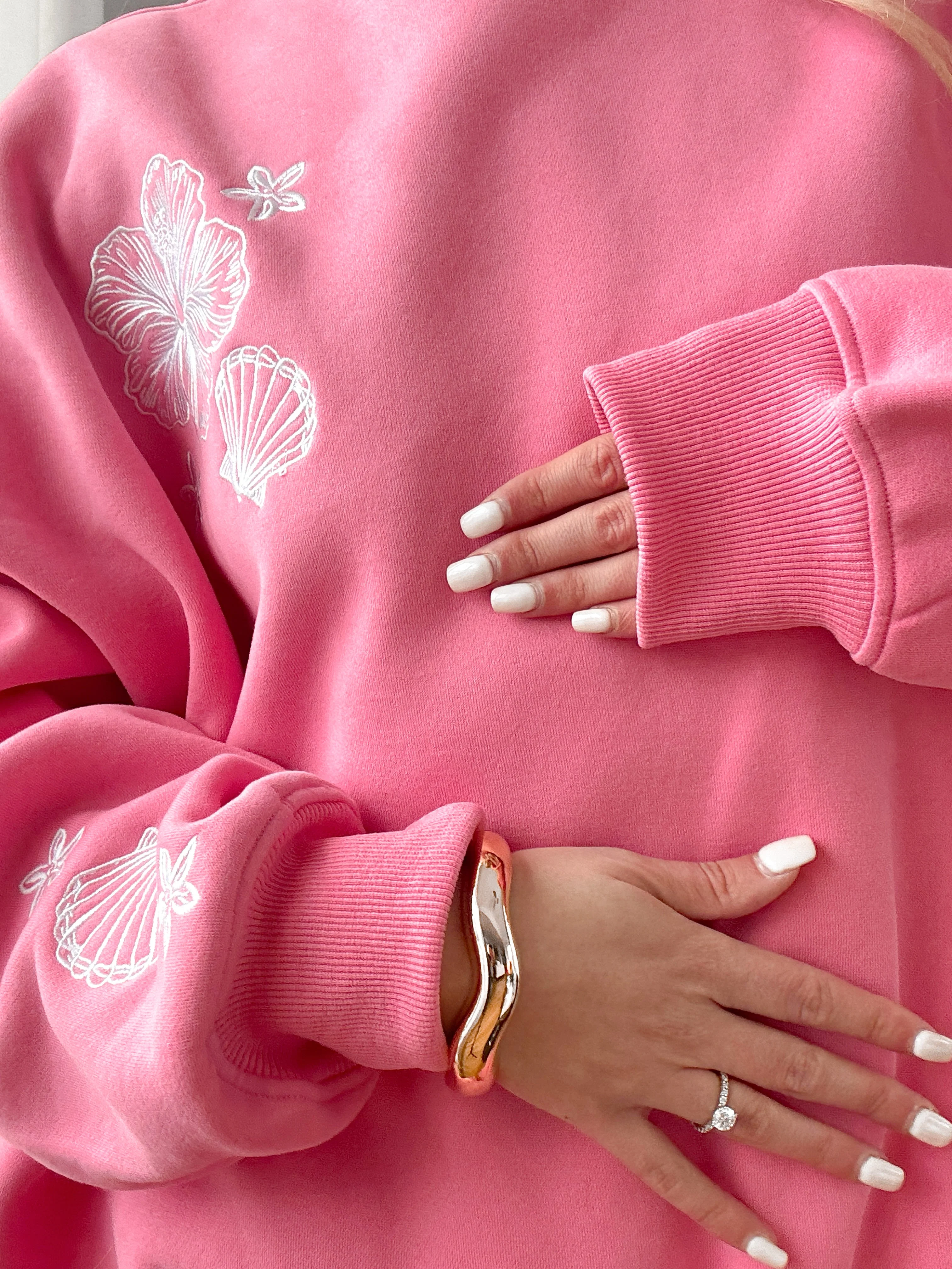 Hibiscus Pink Tropical Embroider Sweatshirt - Image 12