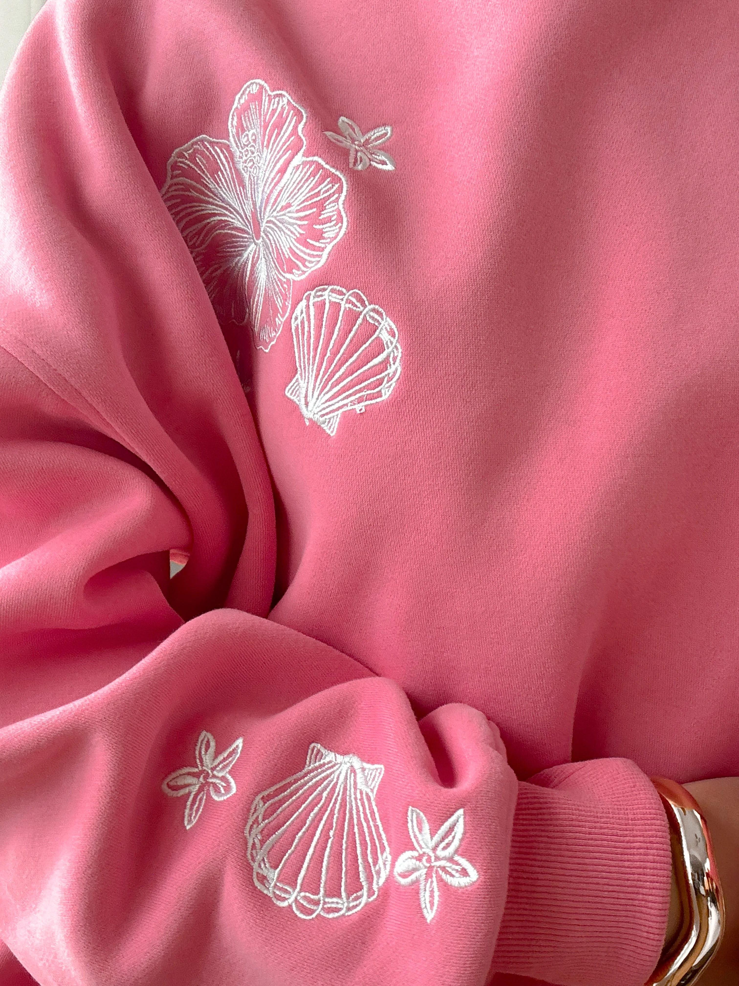 Hibiscus Pink Tropical Embroider Sweatshirt - Image 13