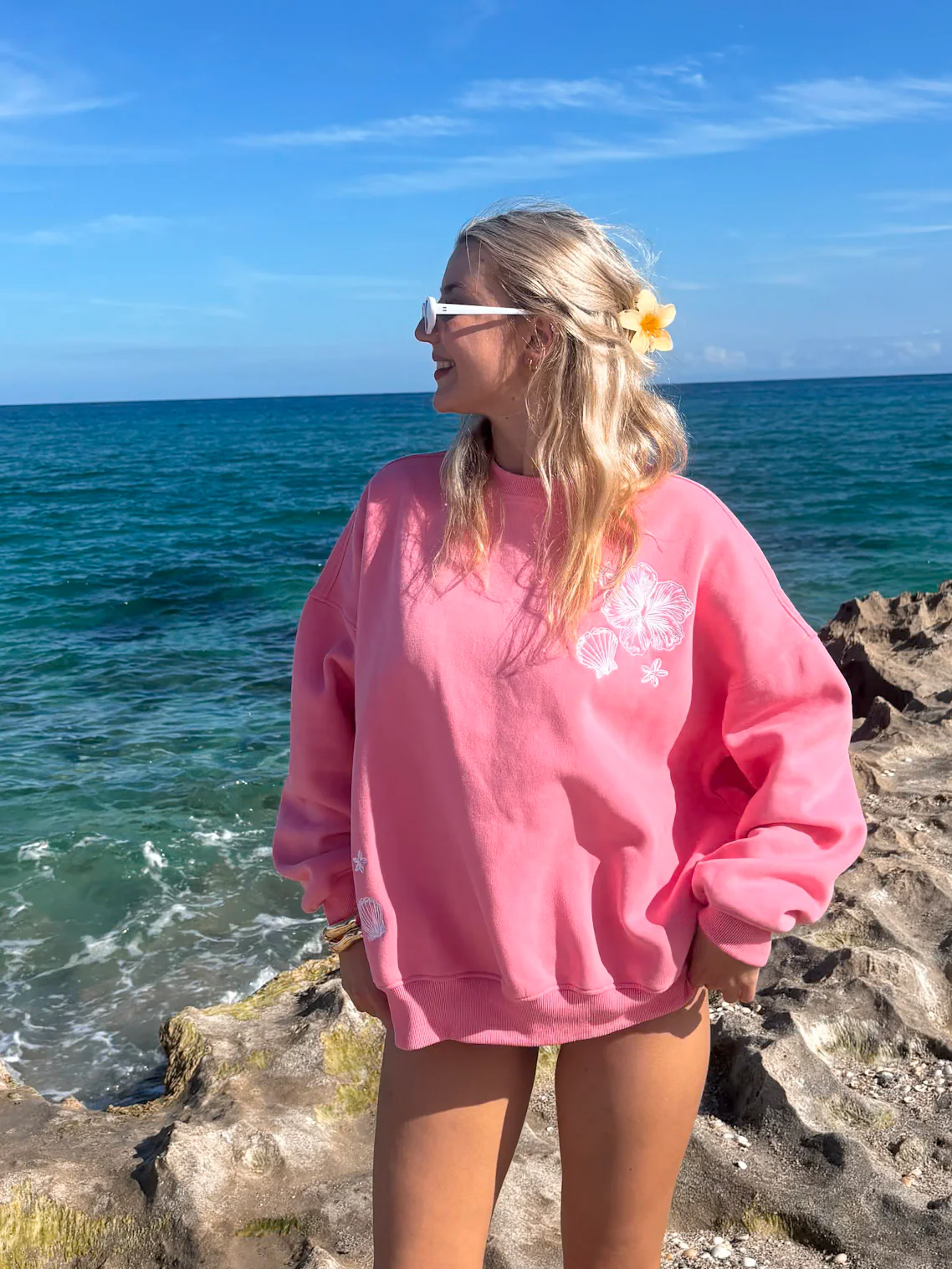 Hibiscus Pink Tropical Embroider Sweatshirt - Image 26