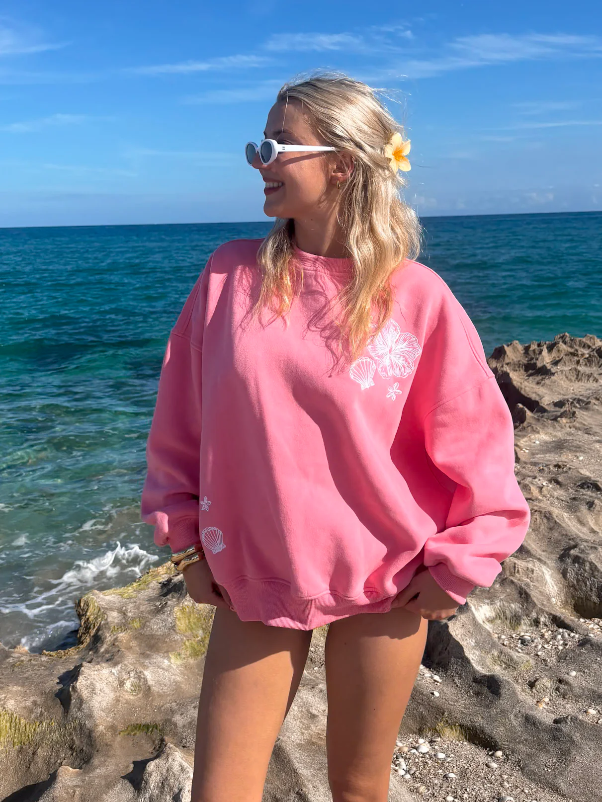 Hibiscus Pink Tropical Embroider Sweatshirt - Image 27