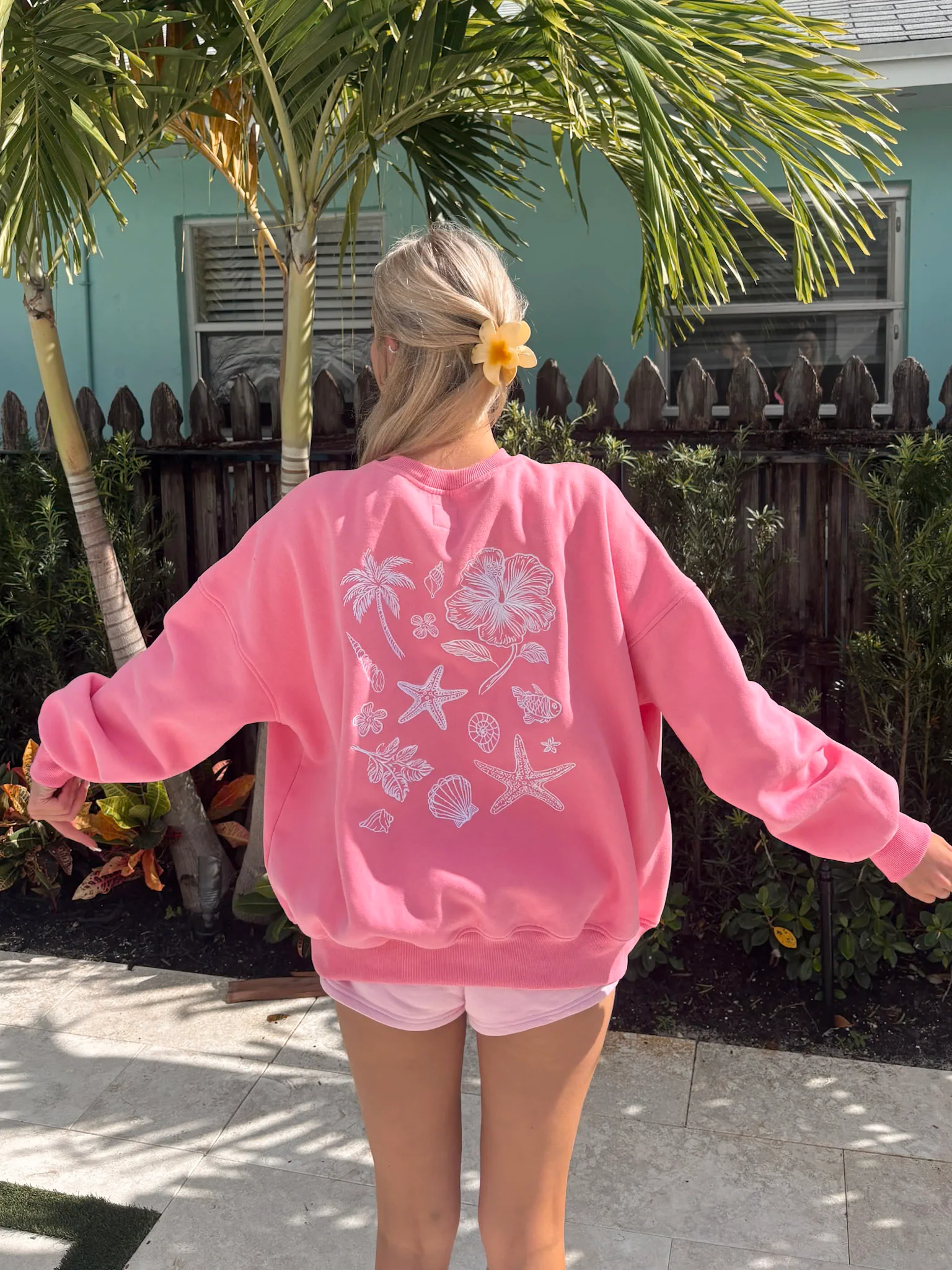 Hibiscus Pink Tropical Embroider Sweatshirt - Image 29