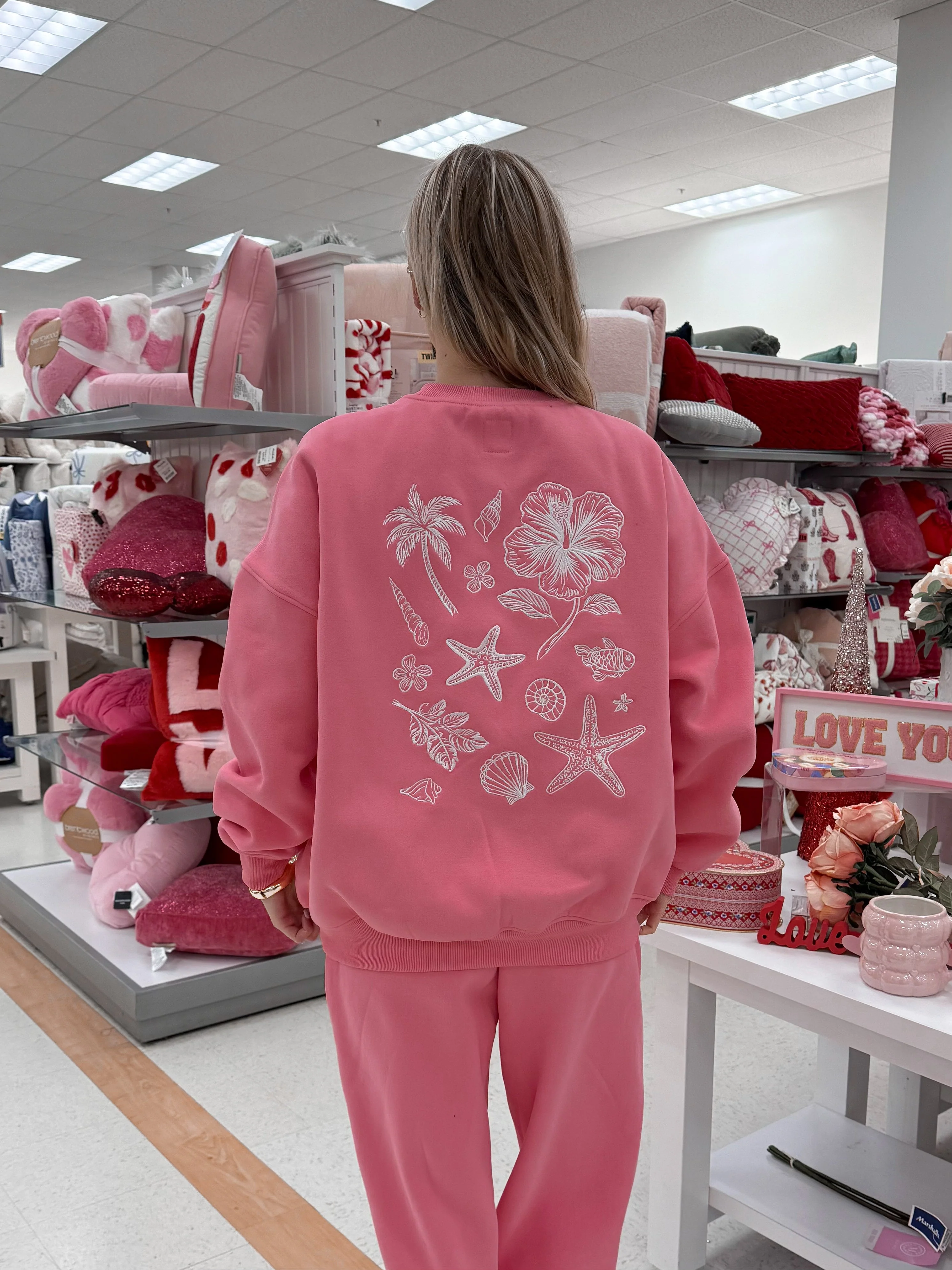 Hibiscus Pink Tropical Embroider Sweatshirt - Image 6