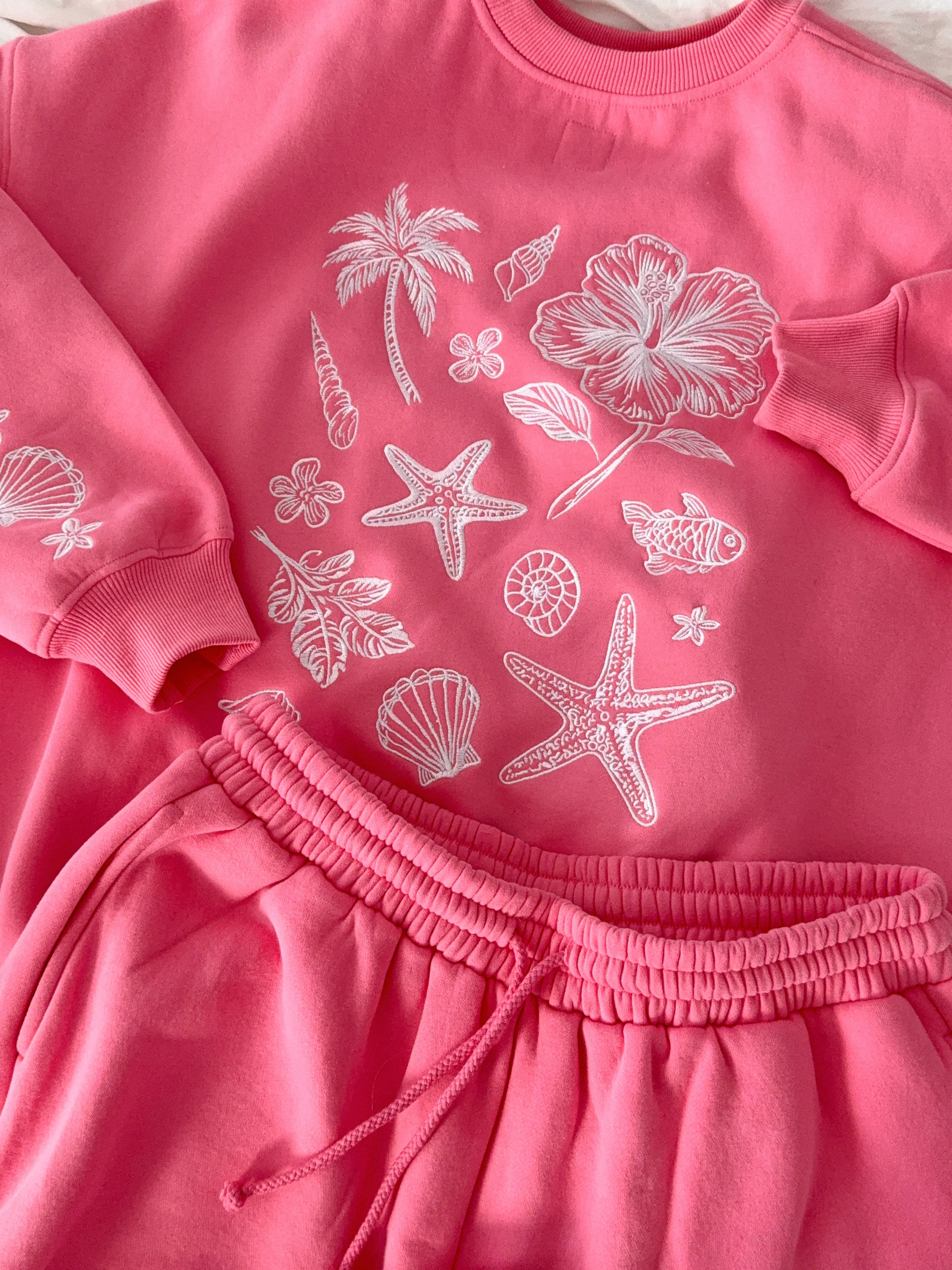 Hibiscus Pink Tropical Embroider Sweatshirt - Image 8