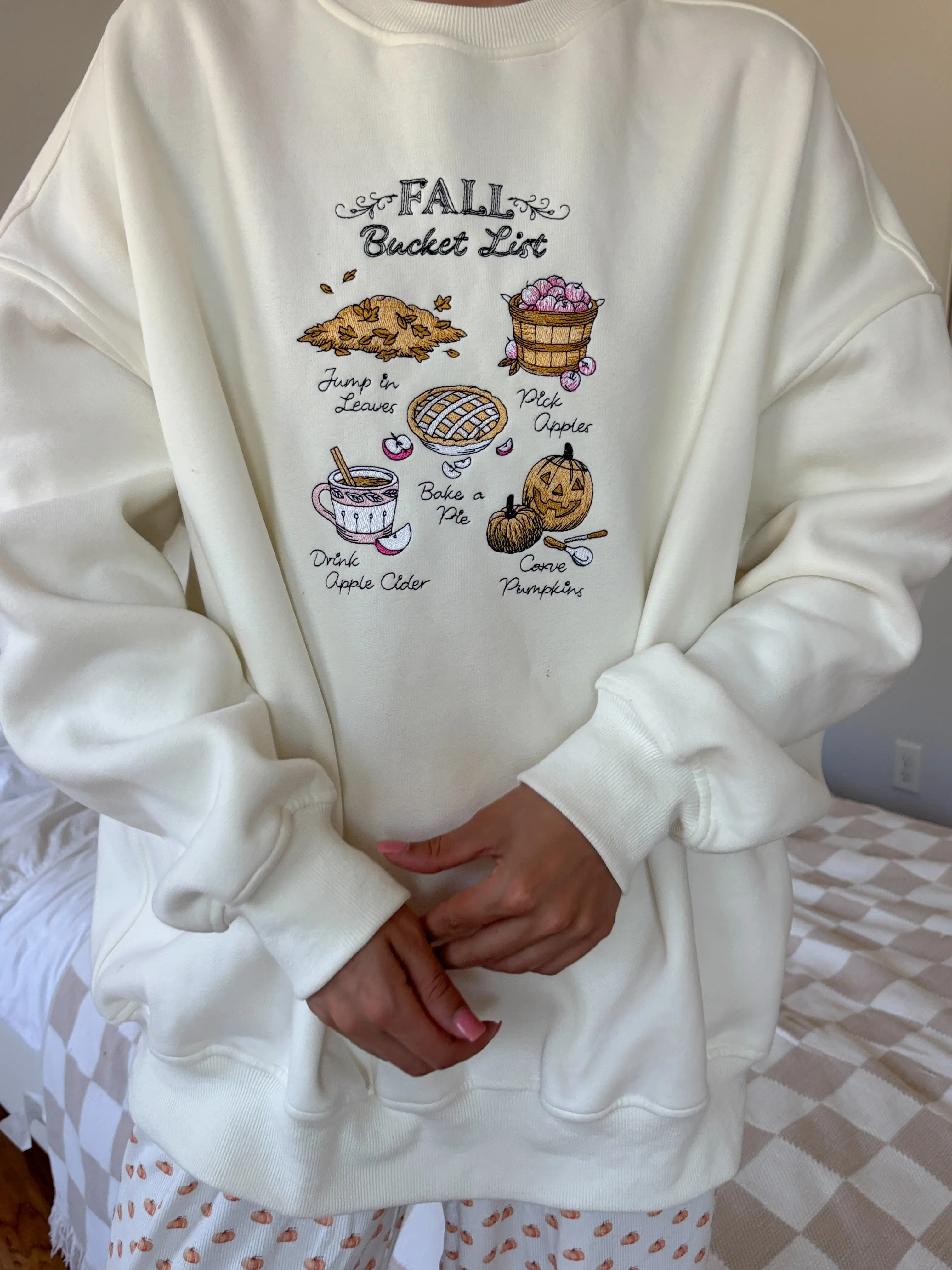 Ivory Autumn Fall Bucket List Embroidered Sweatshirt - Image 12