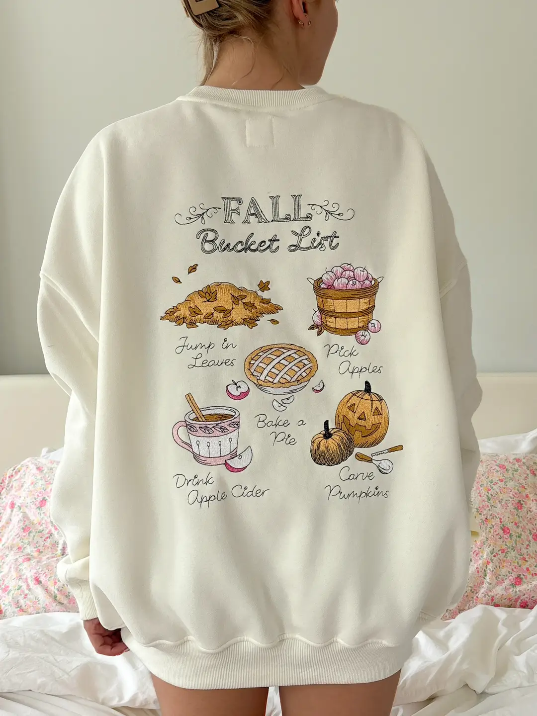 Ivory Autumn Fall Bucket List Embroidered Sweatshirt - Image 2