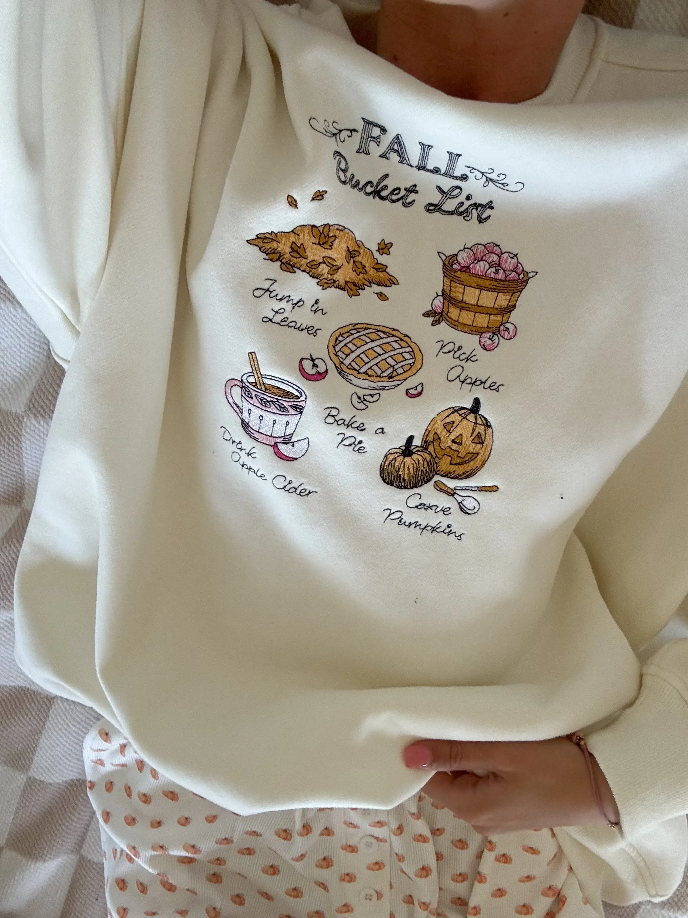 Ivory Autumn Fall Bucket List Embroidered Sweatshirt - Image 3