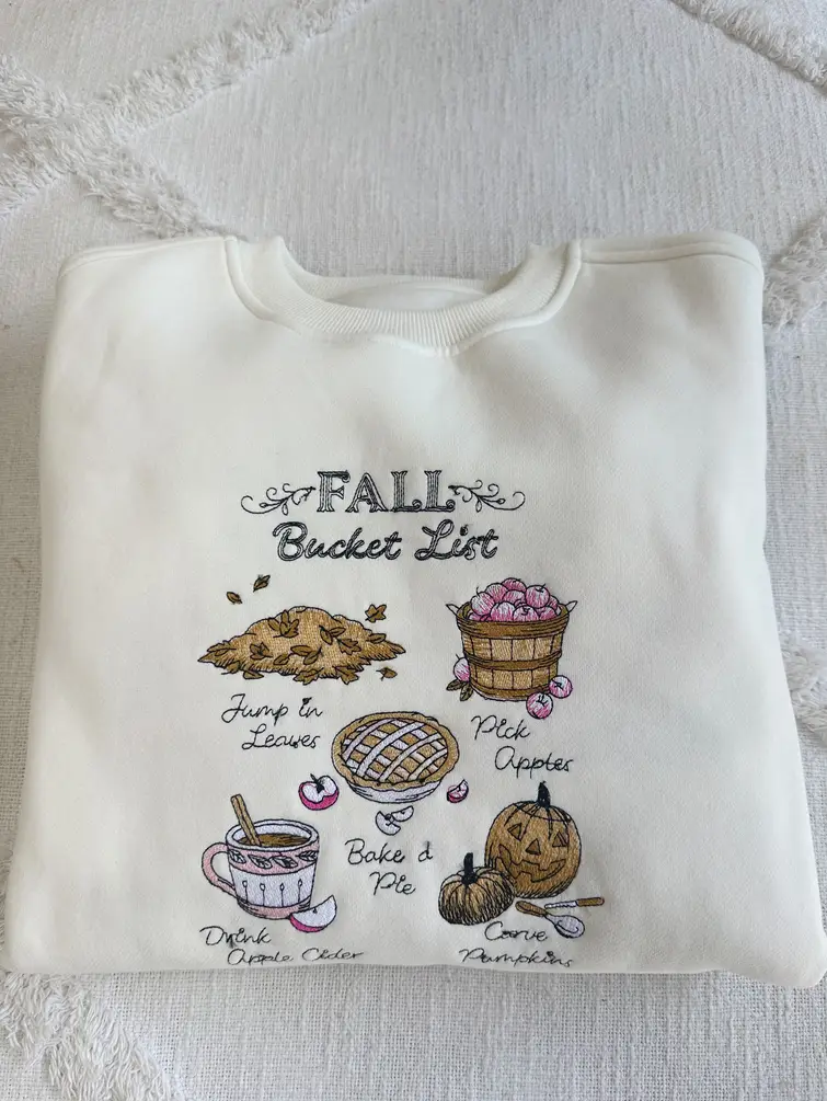 Ivory Autumn Fall Bucket List Embroidered Sweatshirt - Image 8