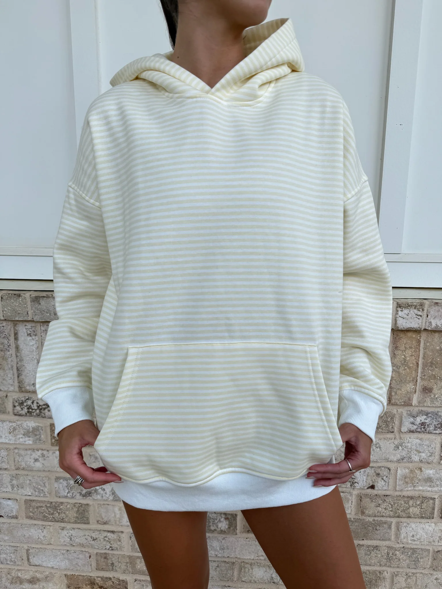 Baby Yellow and White Big Striped Hoodie - Image 2