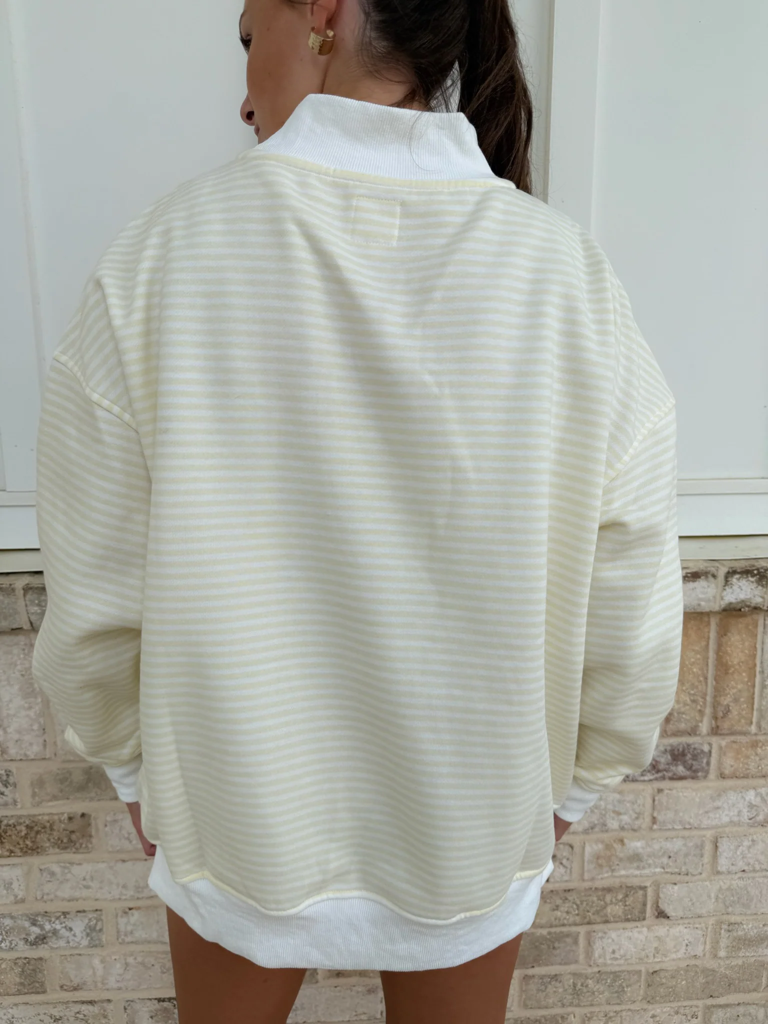 Baby Yellow and White Big Striped Mockneck Sweatshirt - Image 10