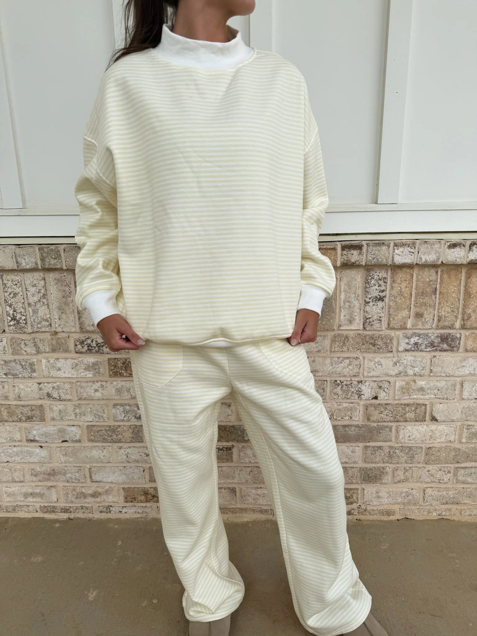 Baby Yellow and White Big Striped Mockneck Sweatshirt - Image 12