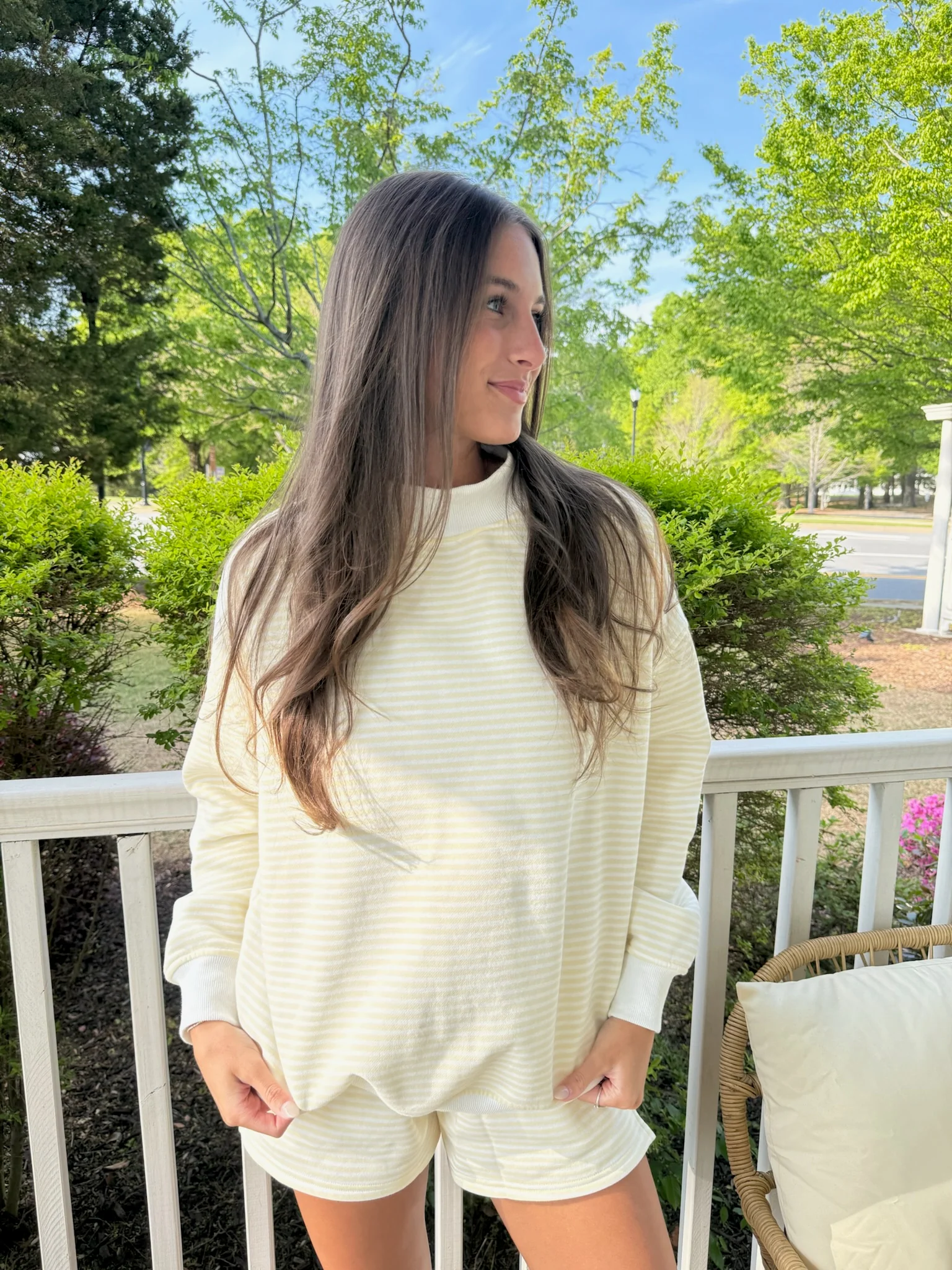 Baby Yellow and White Big Striped Mockneck Sweatshirt - Image 13